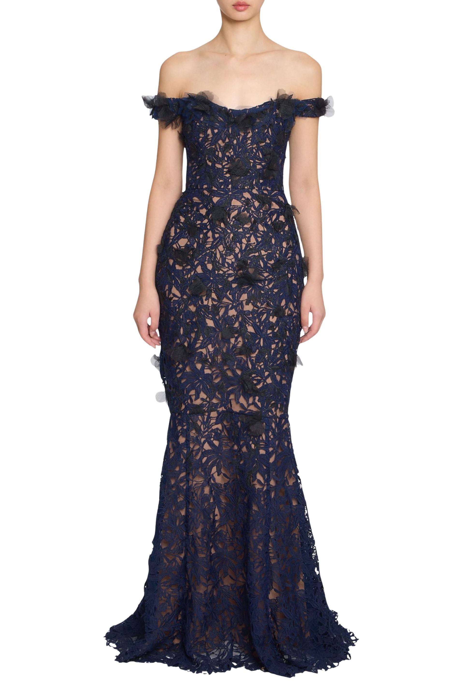 Vivarium Vines Guipure Lace Off Shoulder Gown