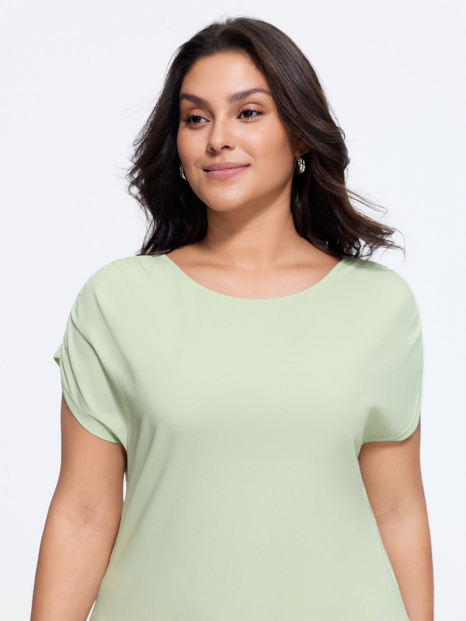 Cotton Gathered Sleeve Casual Plain T-Shirt
