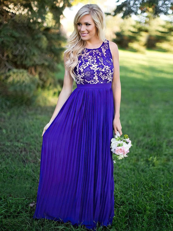 Fashionable Sleeveless Lace Chiffon A-Line Floor-Length Bridesmaid Dresses