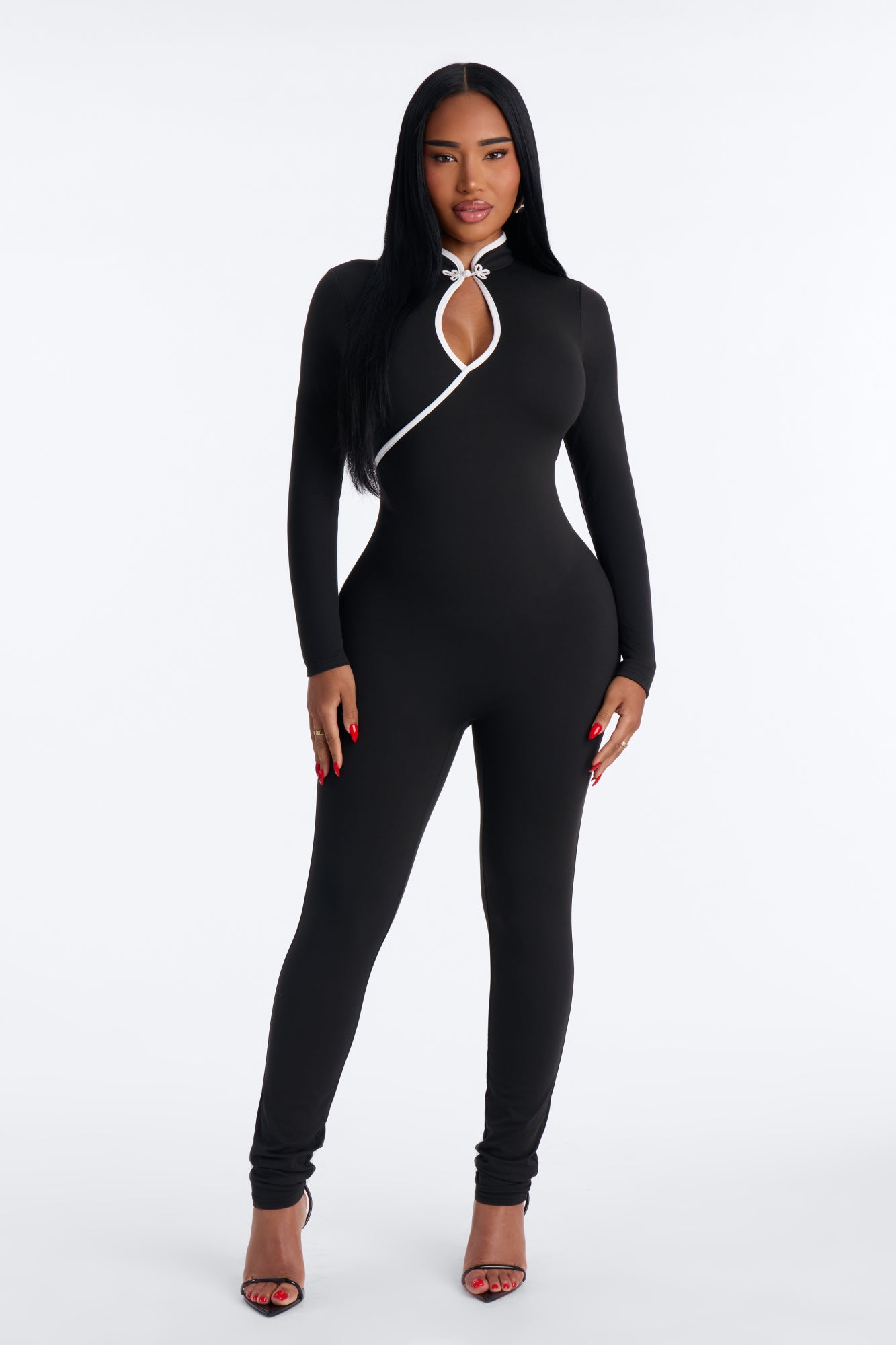 Lose My Number Long Sleeve Catsuit - Black