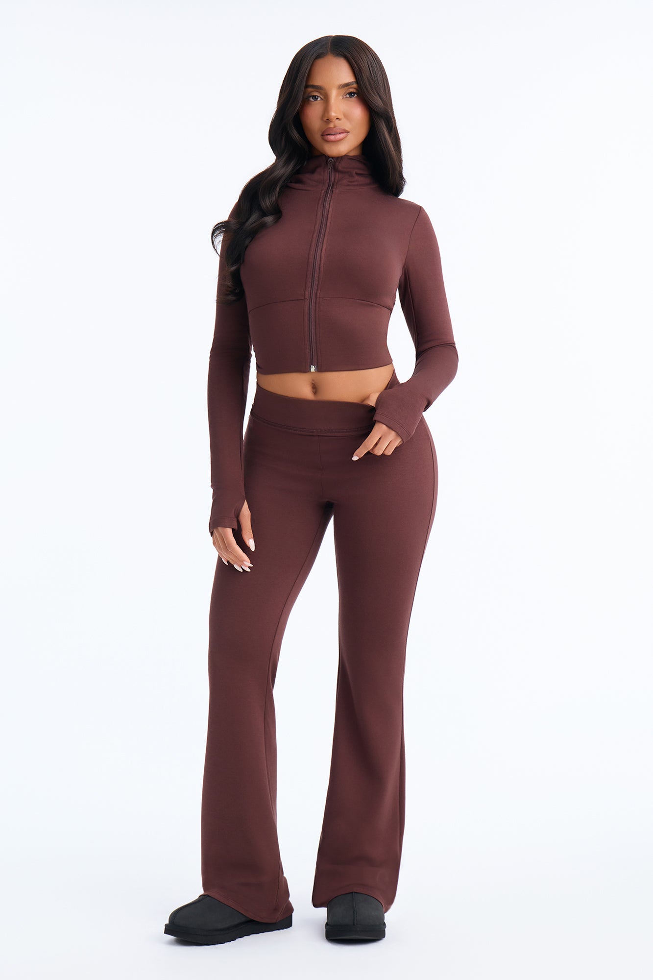 On A Run Super Mock Neck Pant Set - Chocolate