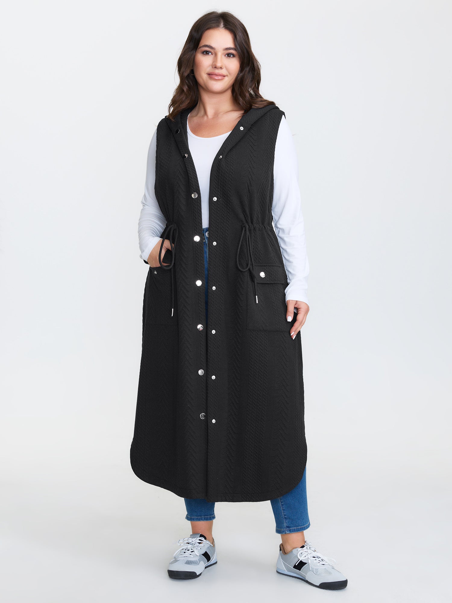 Textured Hooded Drawstring Waist Vest