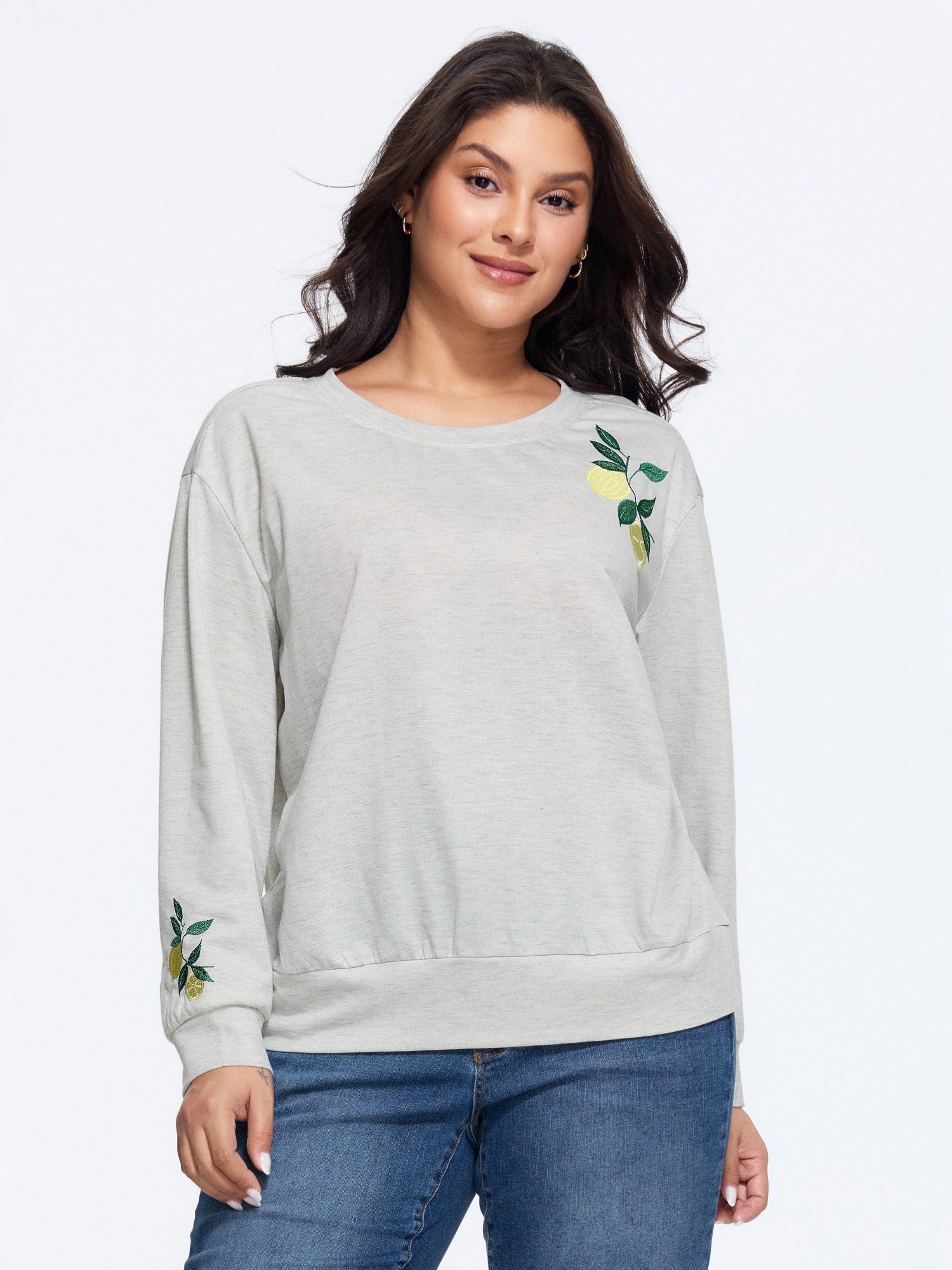 Supersoft Lemon Embroidery Relaxed‑Fit Sweatshirt