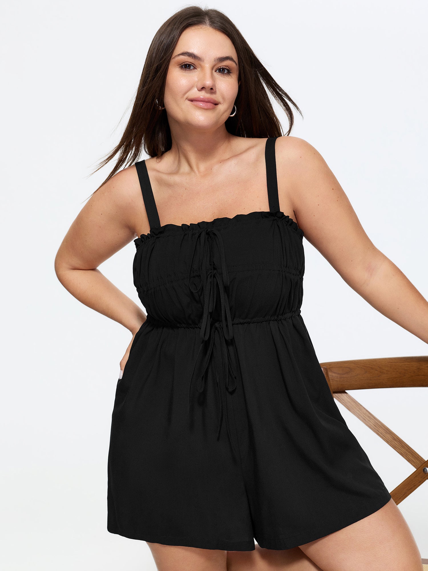 Ruffle Drawstring Bust Elastic Romper