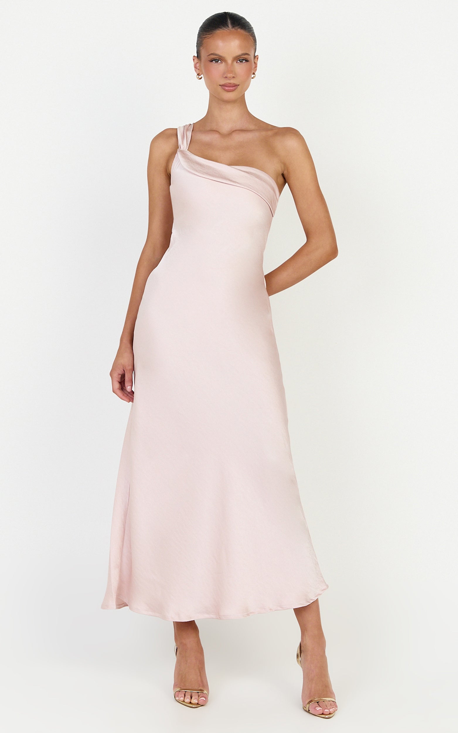 Calix Midi Dress - One Shoulder Slip Dress in Pink