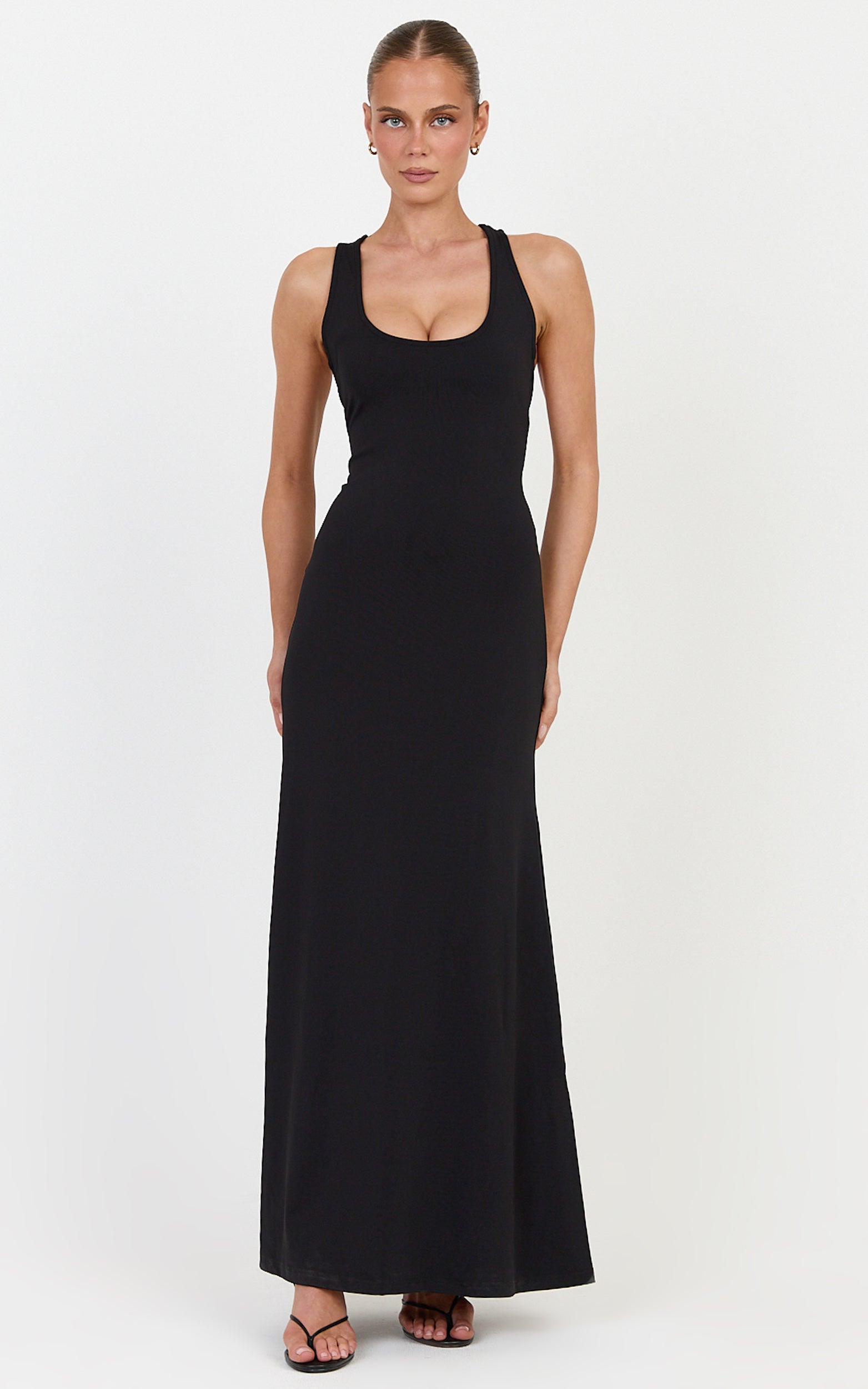 Nadia Maxi Dress - Jersey Racerback Dress in Black