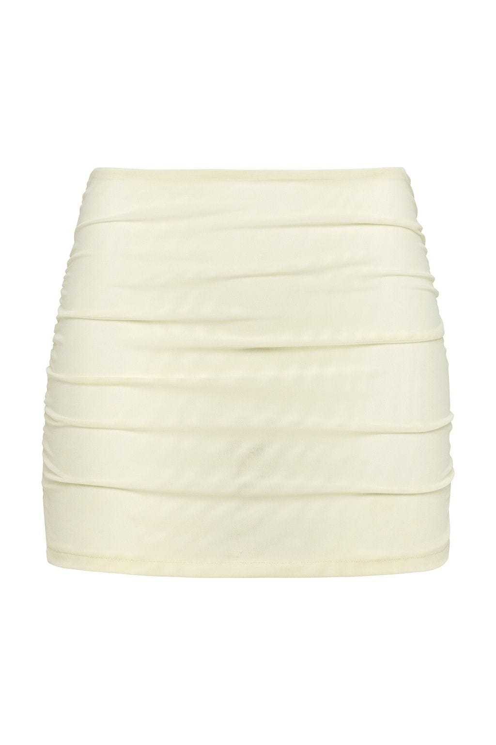 Montce Cream Mesh Ruched Micro Skirt