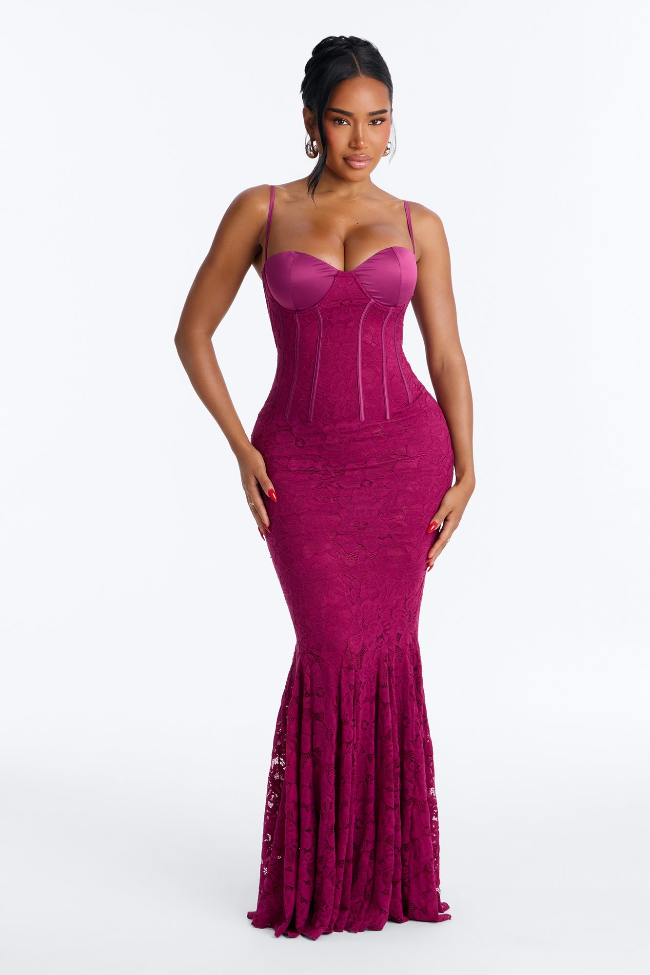 Glamour Girl Lace Maxi Dress - Plum
