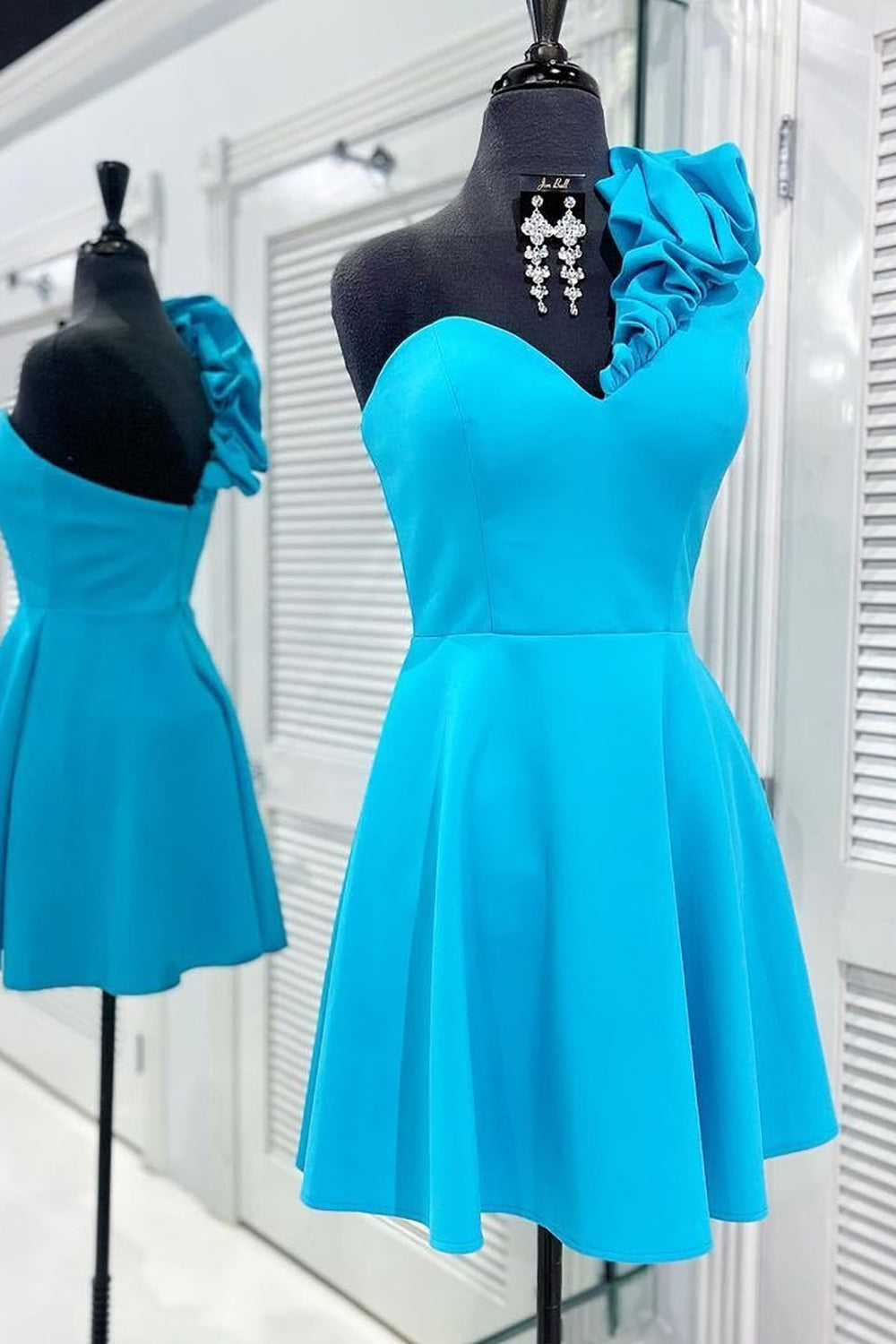 A Line One Shoulder Blue Short Homecoming Dress/Mini Dress