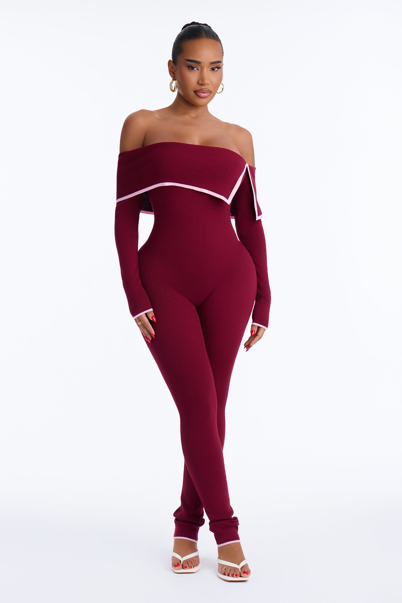 Sweet Temptation Sweater Jumpsuit - Burgundy