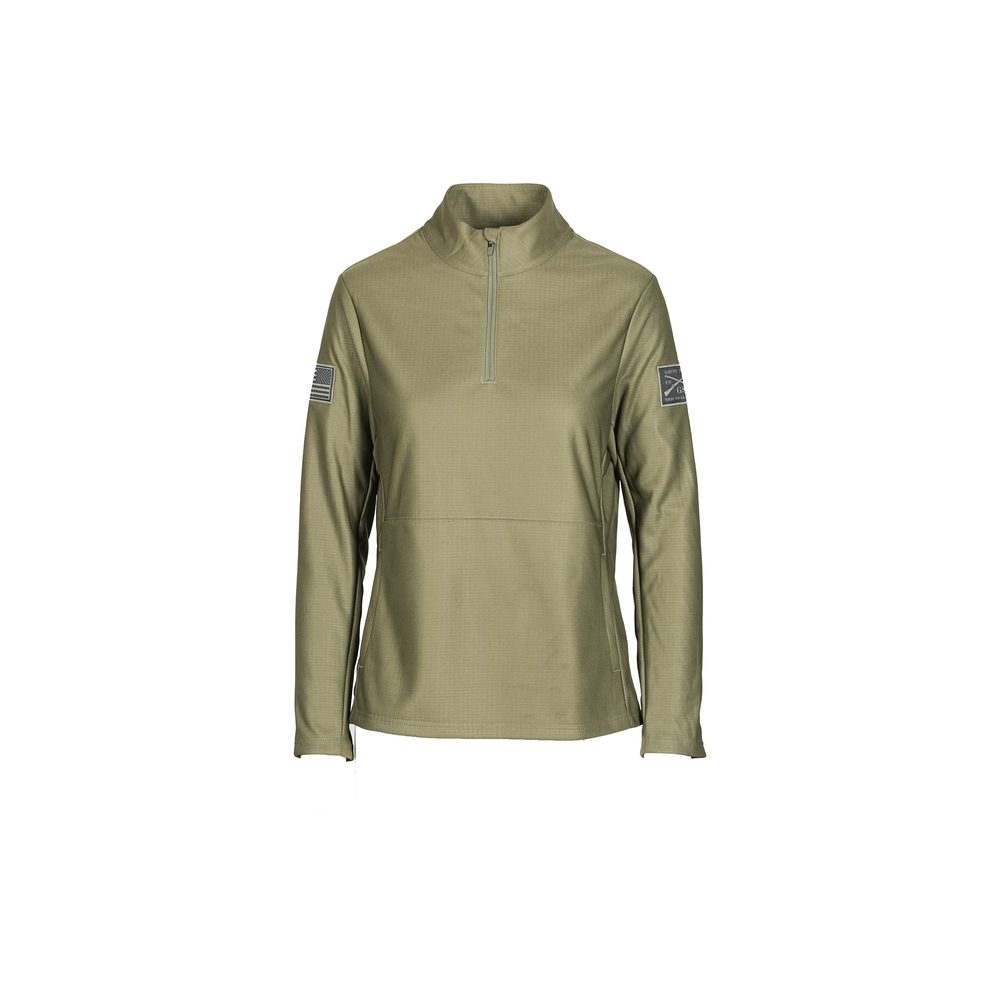 Women's 1/2 Zip Waffle Top - Military Green