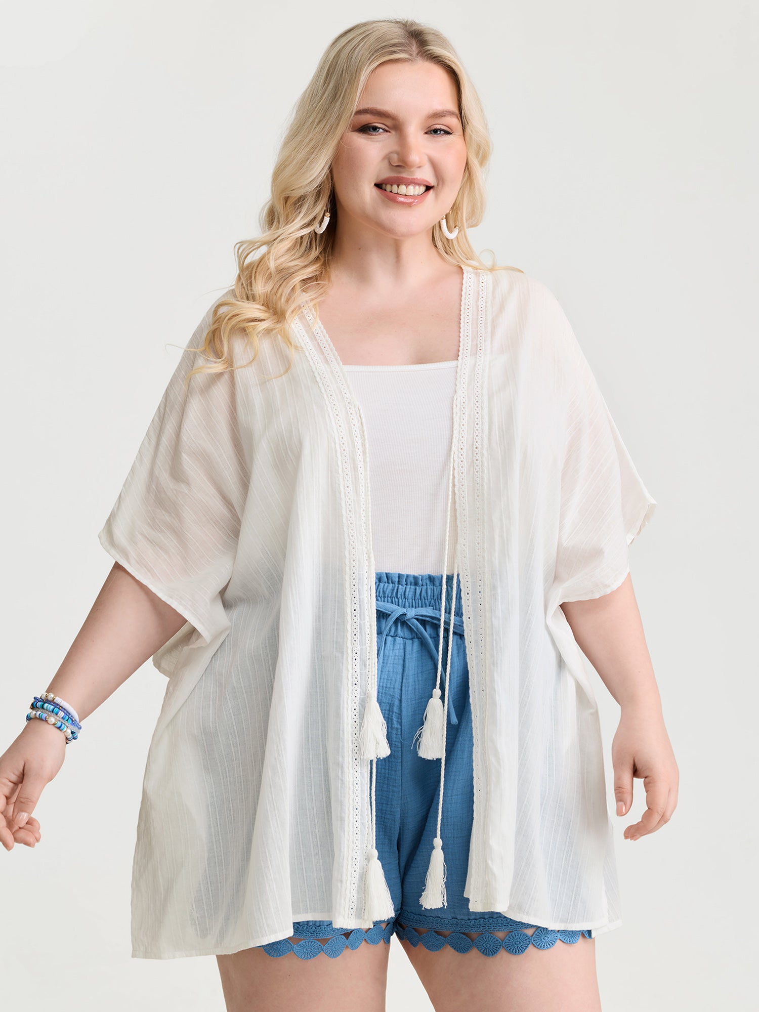Pure Cotton Tassels Sheer Kimono