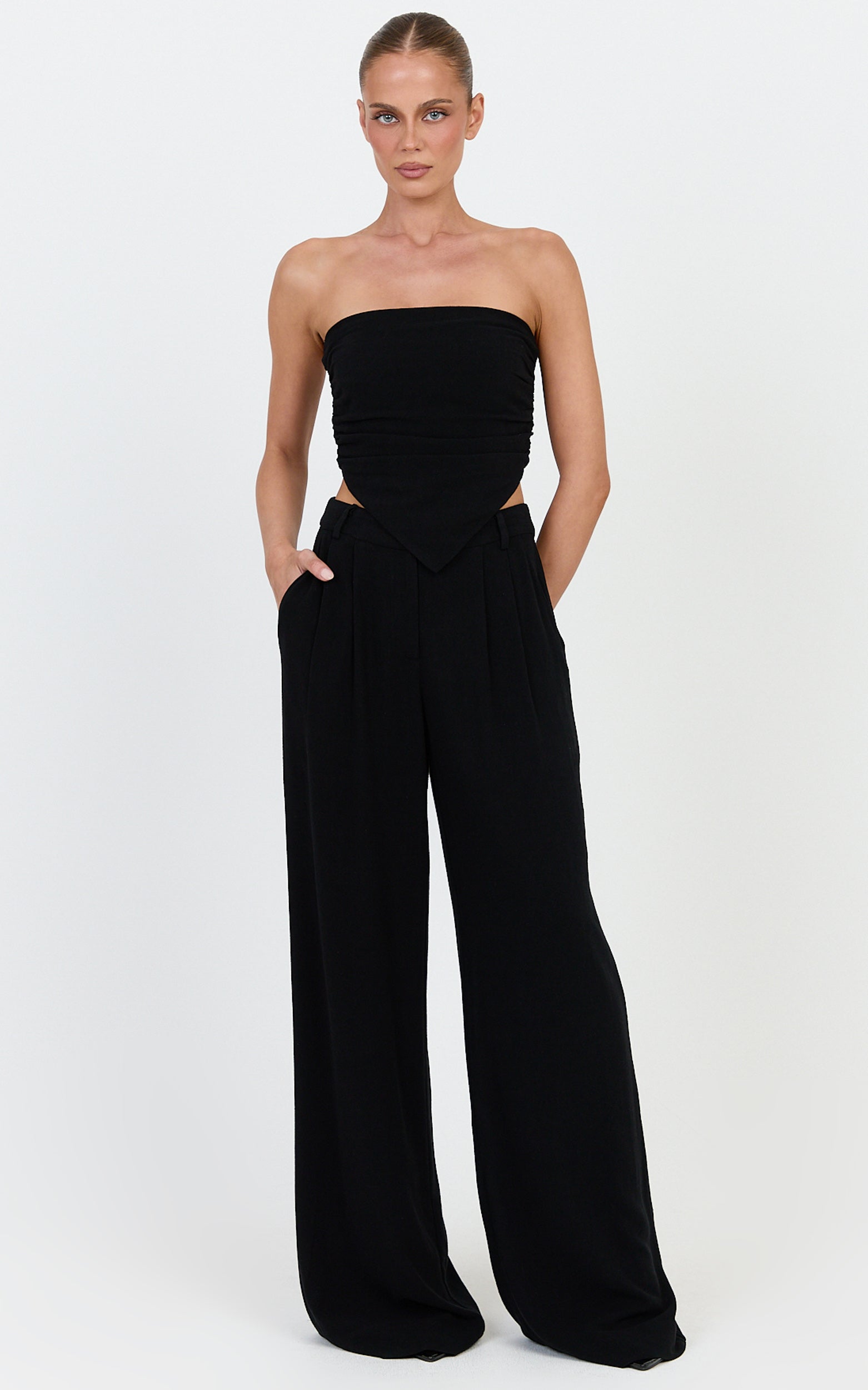 Norma Pants - High Waist Linen Blend Wide Leg Pants in Black