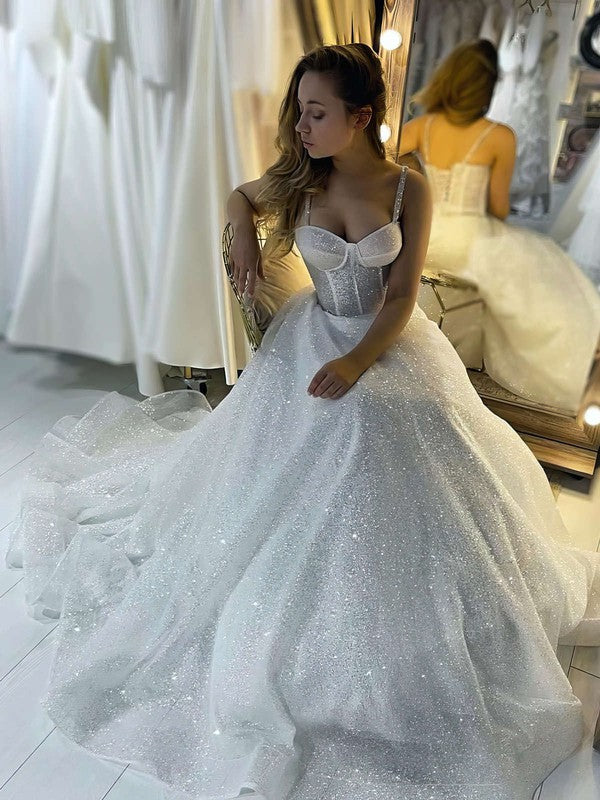 Gorgeous Sweetheart Sequined Ball Gown Court Train Wedding Dresses