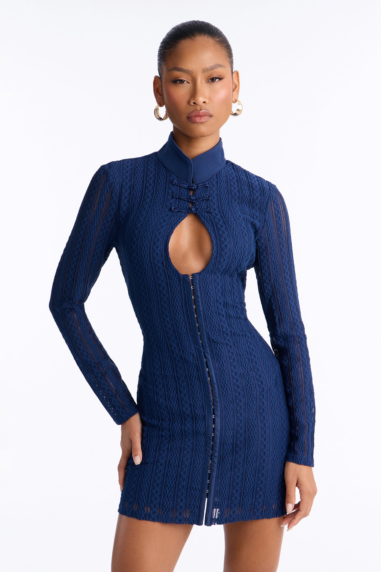 Temptress Hook And Eye Lace Mini Dress - Navy