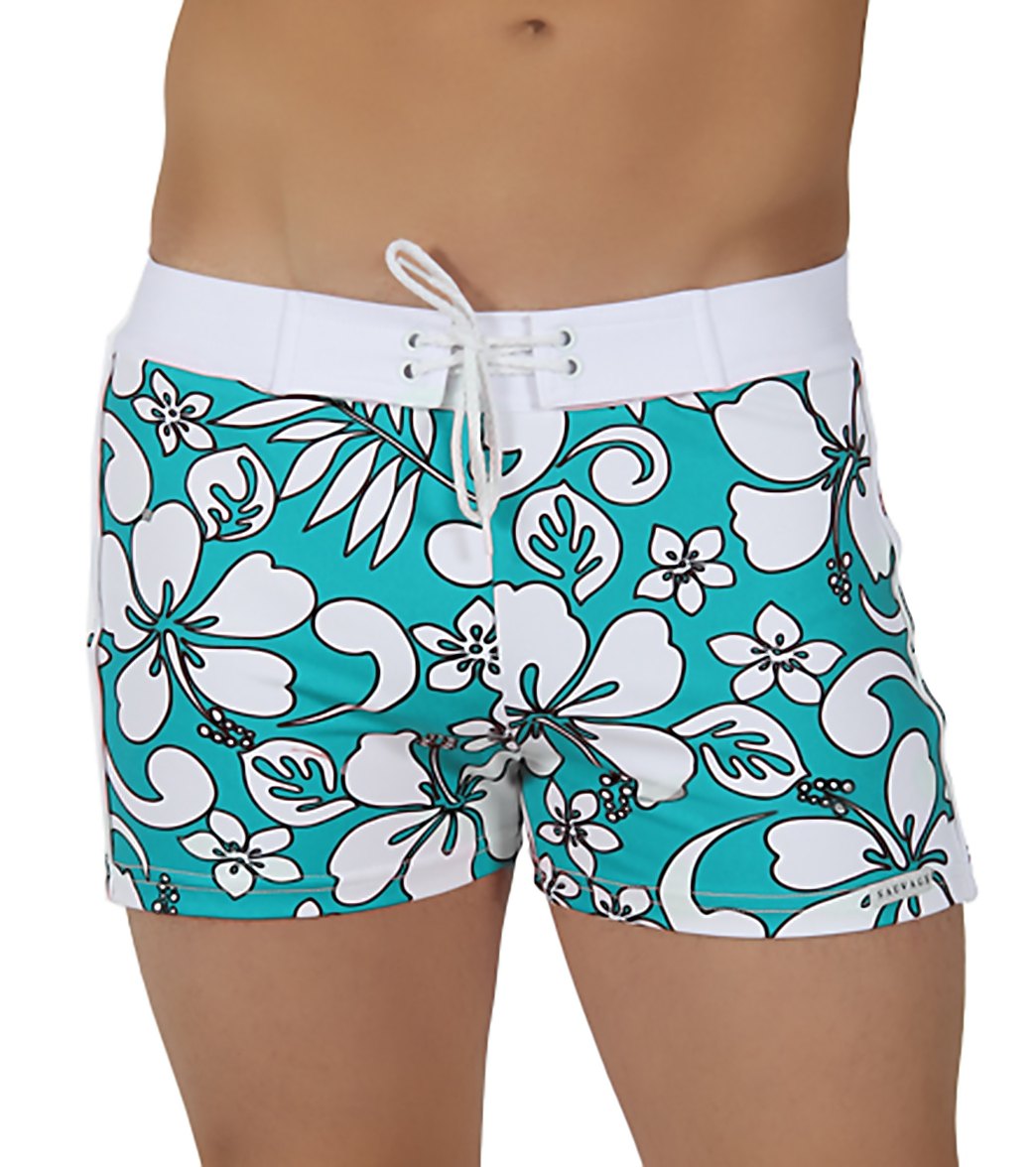 Sauvage Floral Banded Retro Square Cut Boardshorts