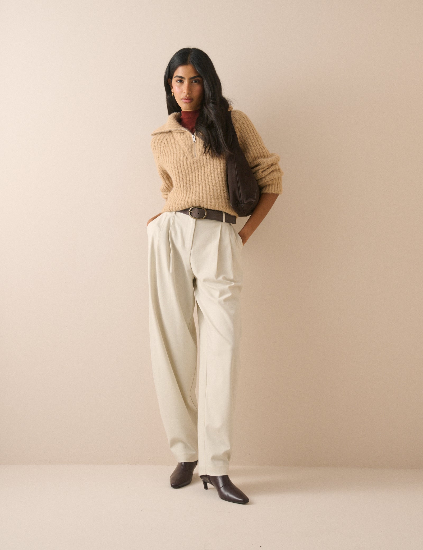 Cream Rowan Tailored Barrel Leg Trousers