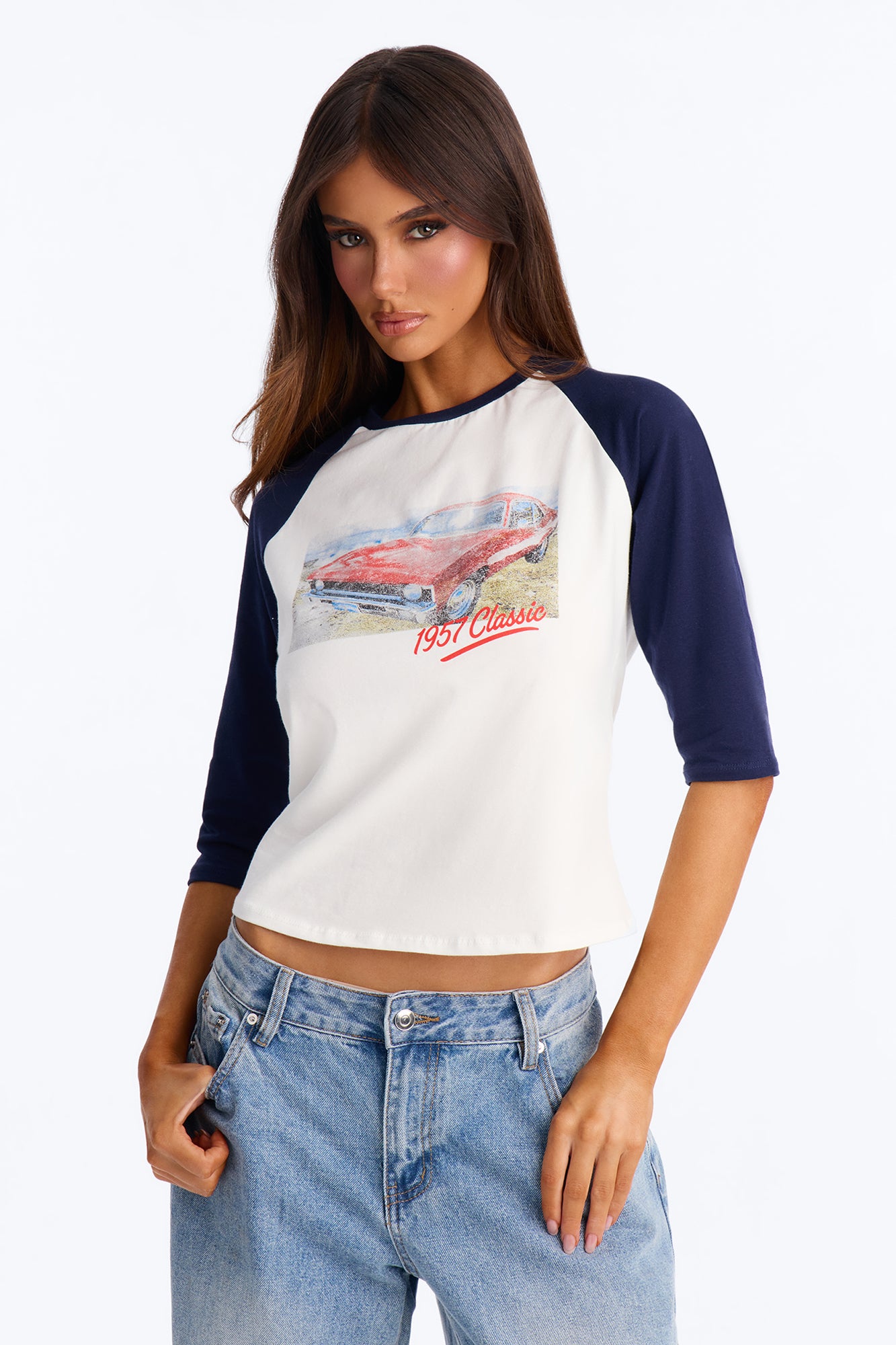 Muscle Car Joyride 3/4 Sleeve Raglan Tee - White/combo