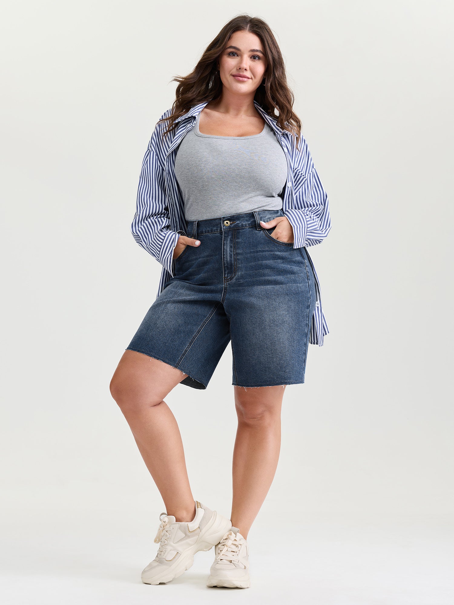Mid-Rise Elastic Waist Skinny-Fit Denim Shorts