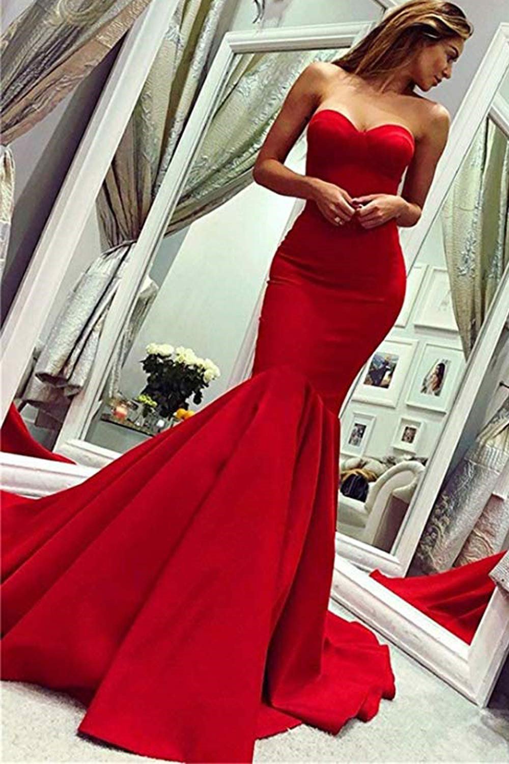 Red Mermaid Sweetheart Long Evening Dress