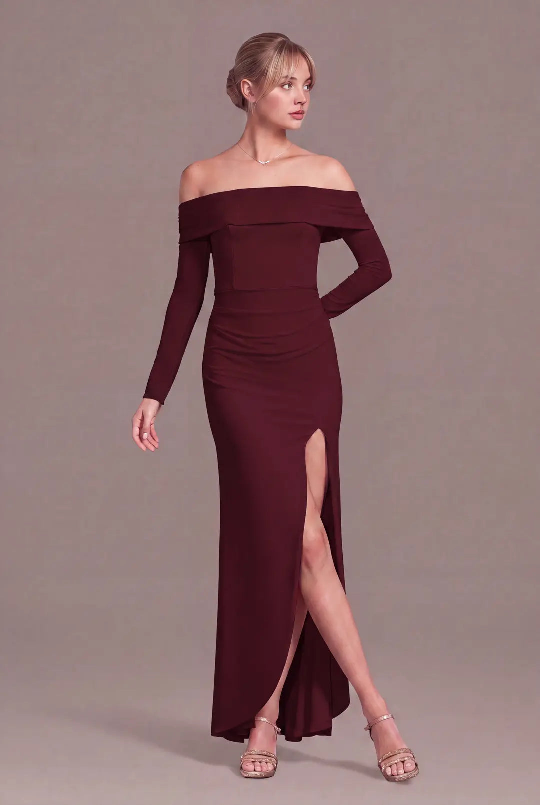 Long Sleeve Off the Shoulder Mesh Sheath Dress