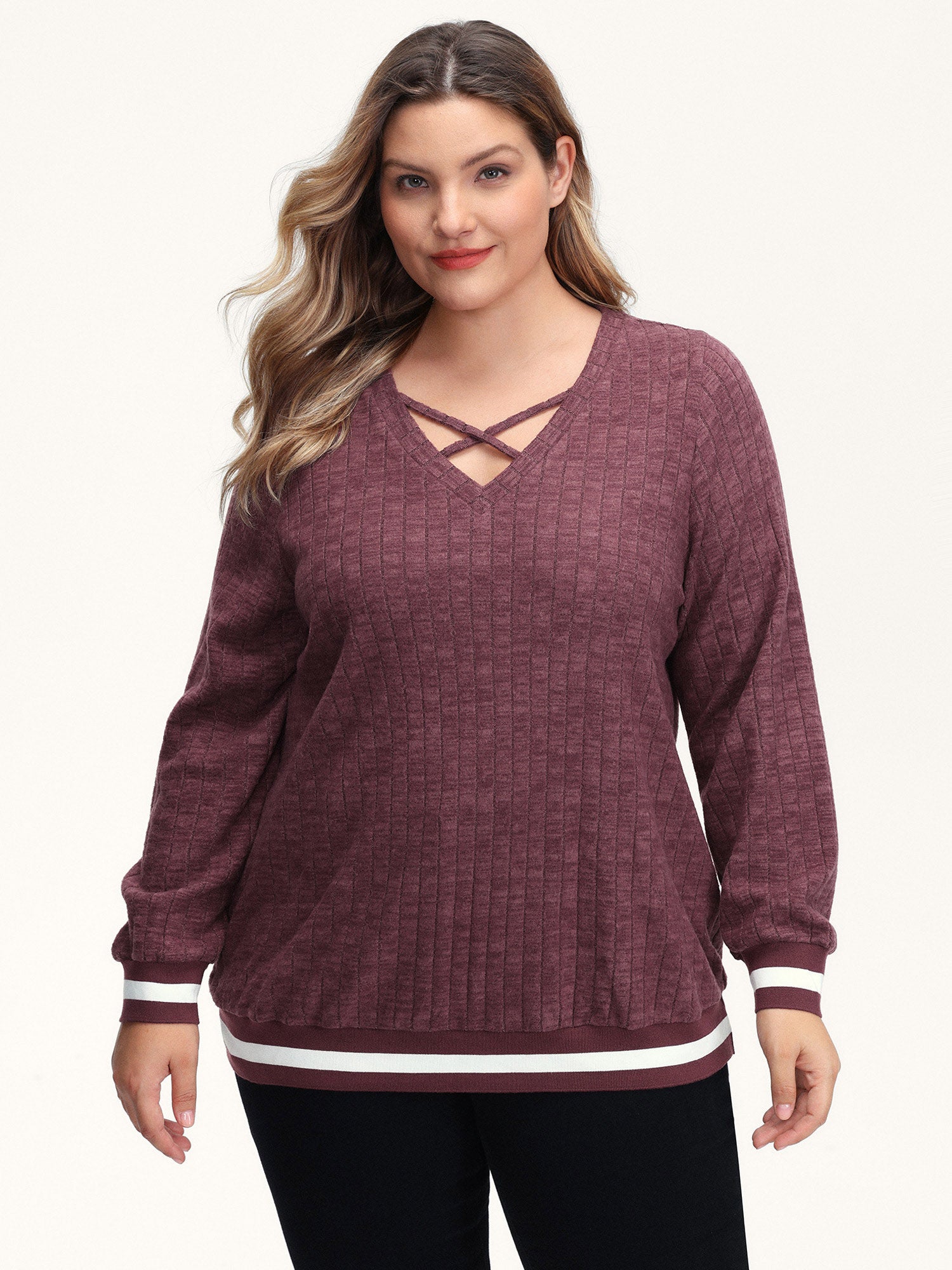 Textured Stretchy Color Contrast Sweatshirt