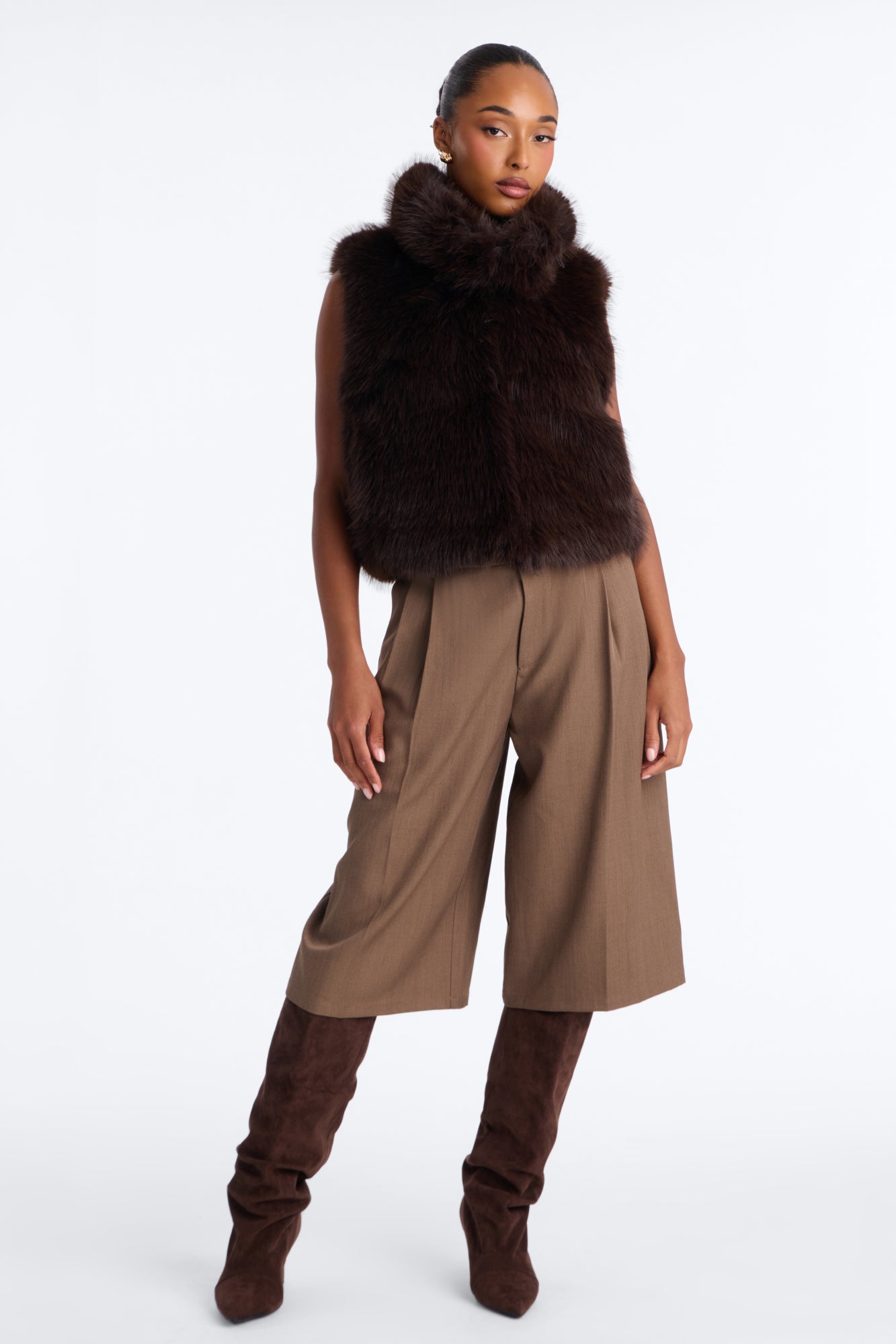Midnight Moves Faux Fur Vest - Chocolate