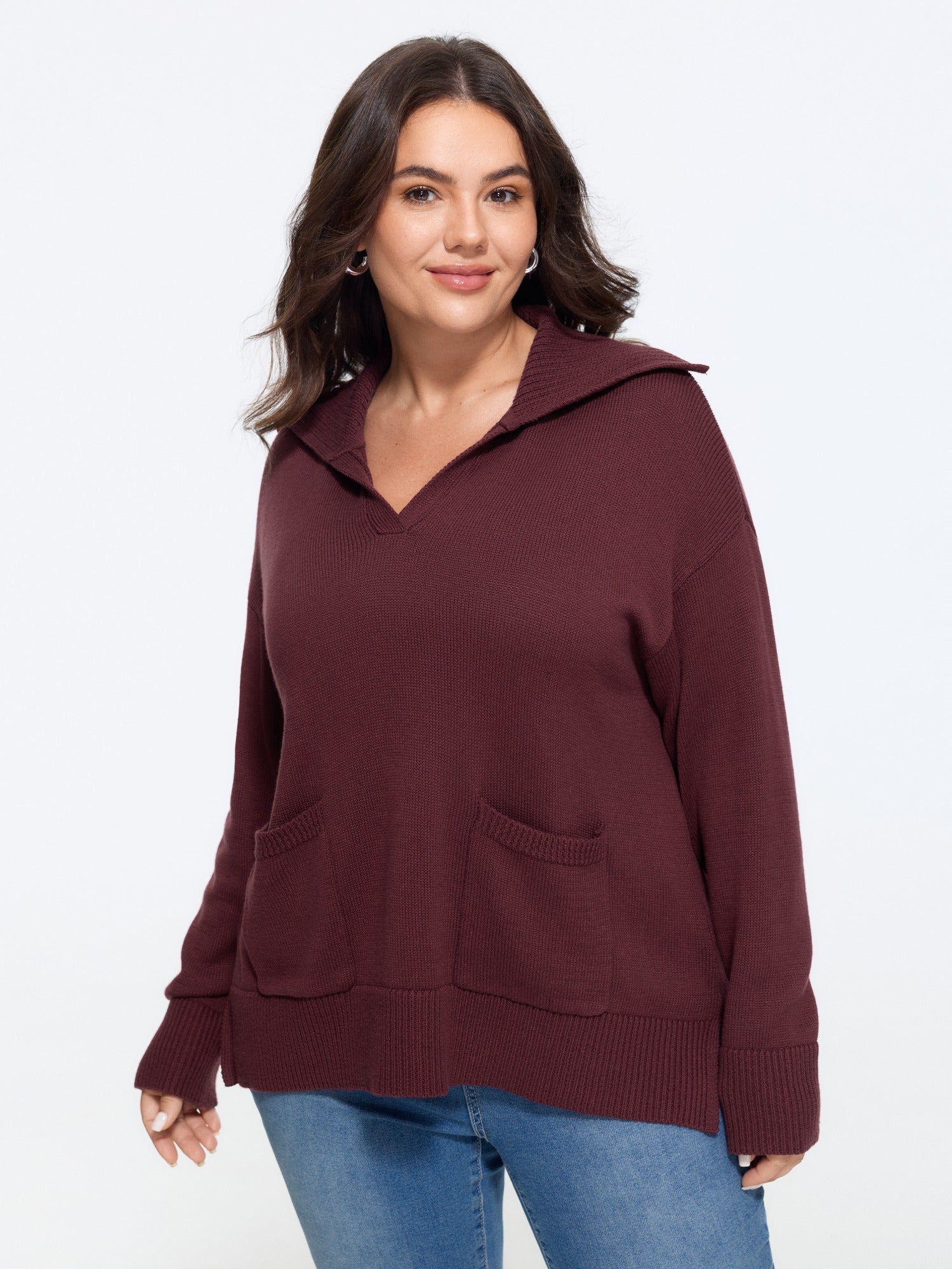 Shawl Collar Side Slit Pockets Pullover