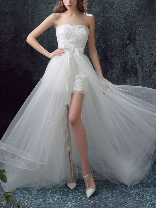 Beautiful Sweetheart Strapless A-Line Organza Wedding Dresses with Bow