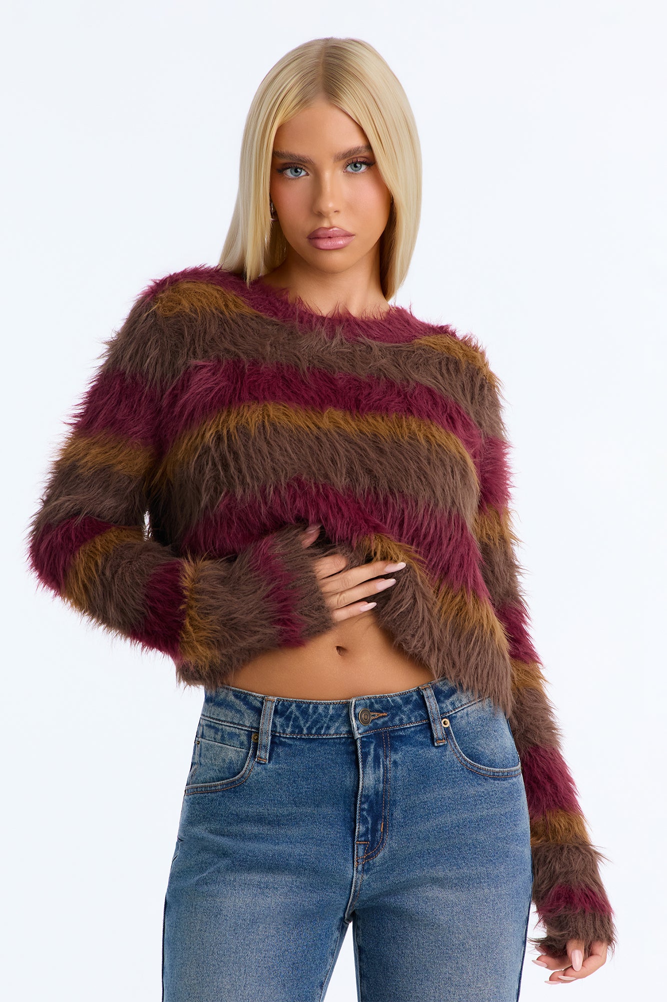 Jayda Fuzzy Knit Sweater - Plum/Multi