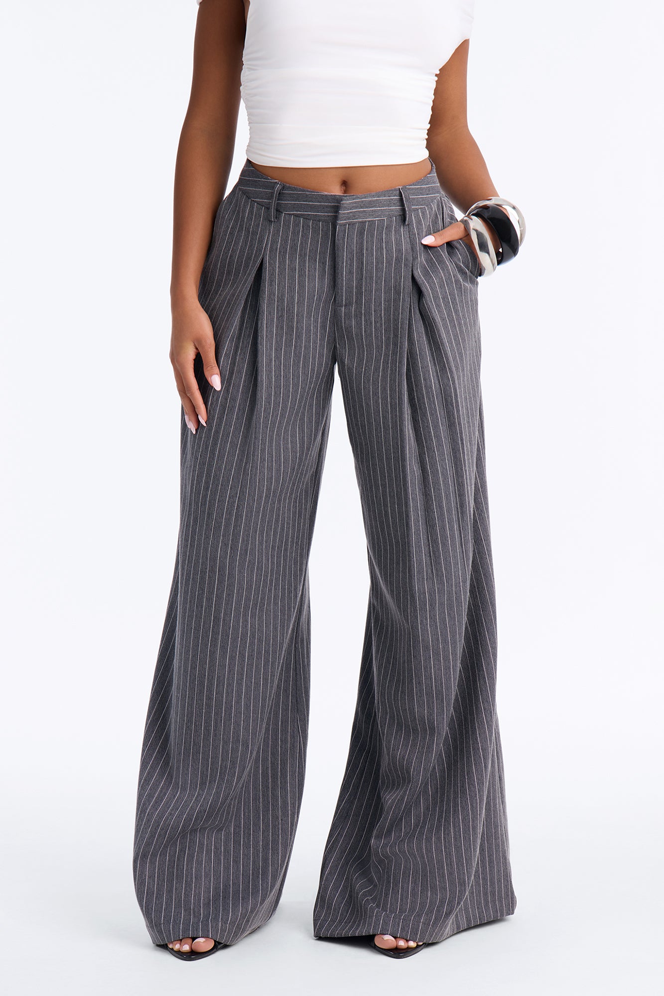 Melody Slouchy Low Rise Super Wide Leg Trouser - Charcoal