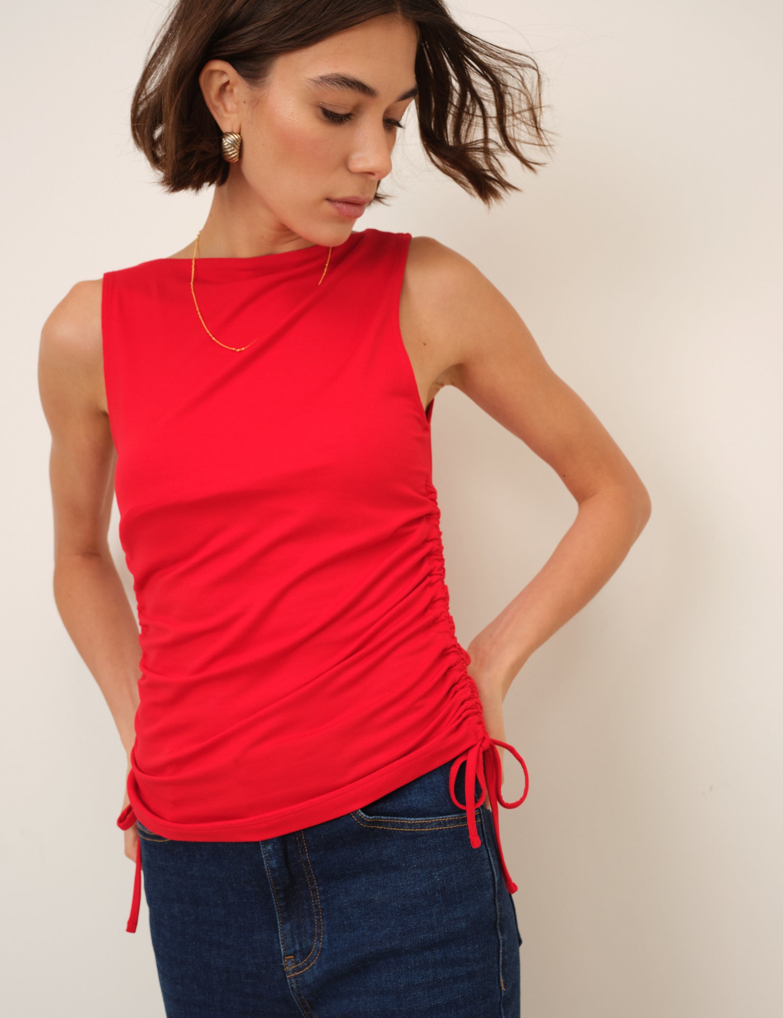 Red Ruched Side Tie Top