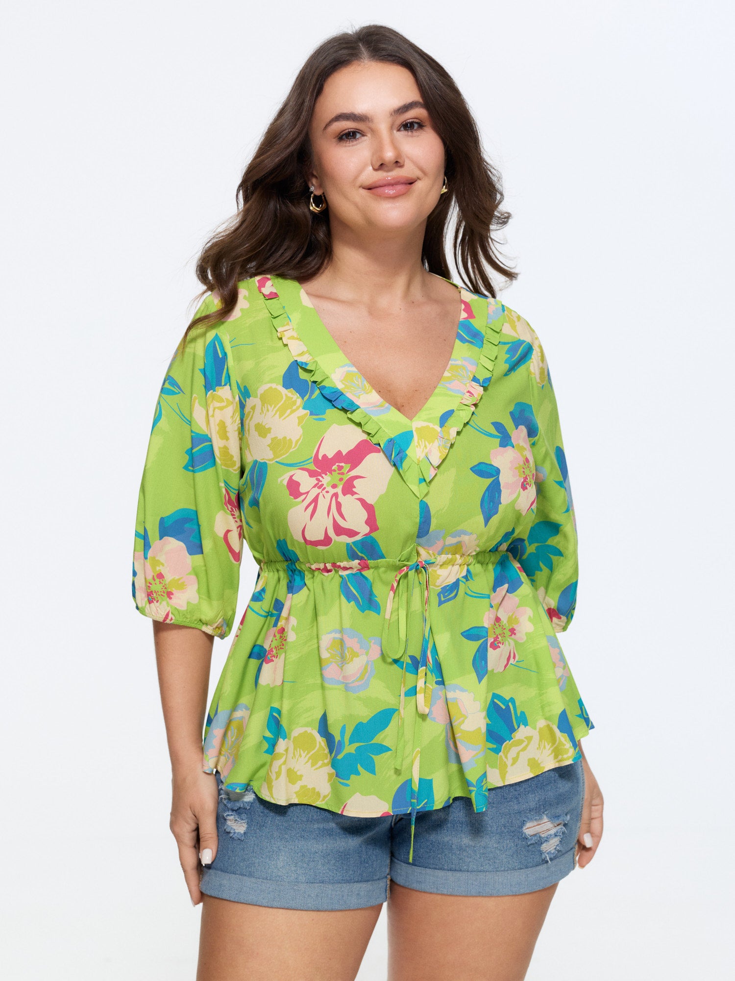Supersoft Floral Print Drawstring Blouse