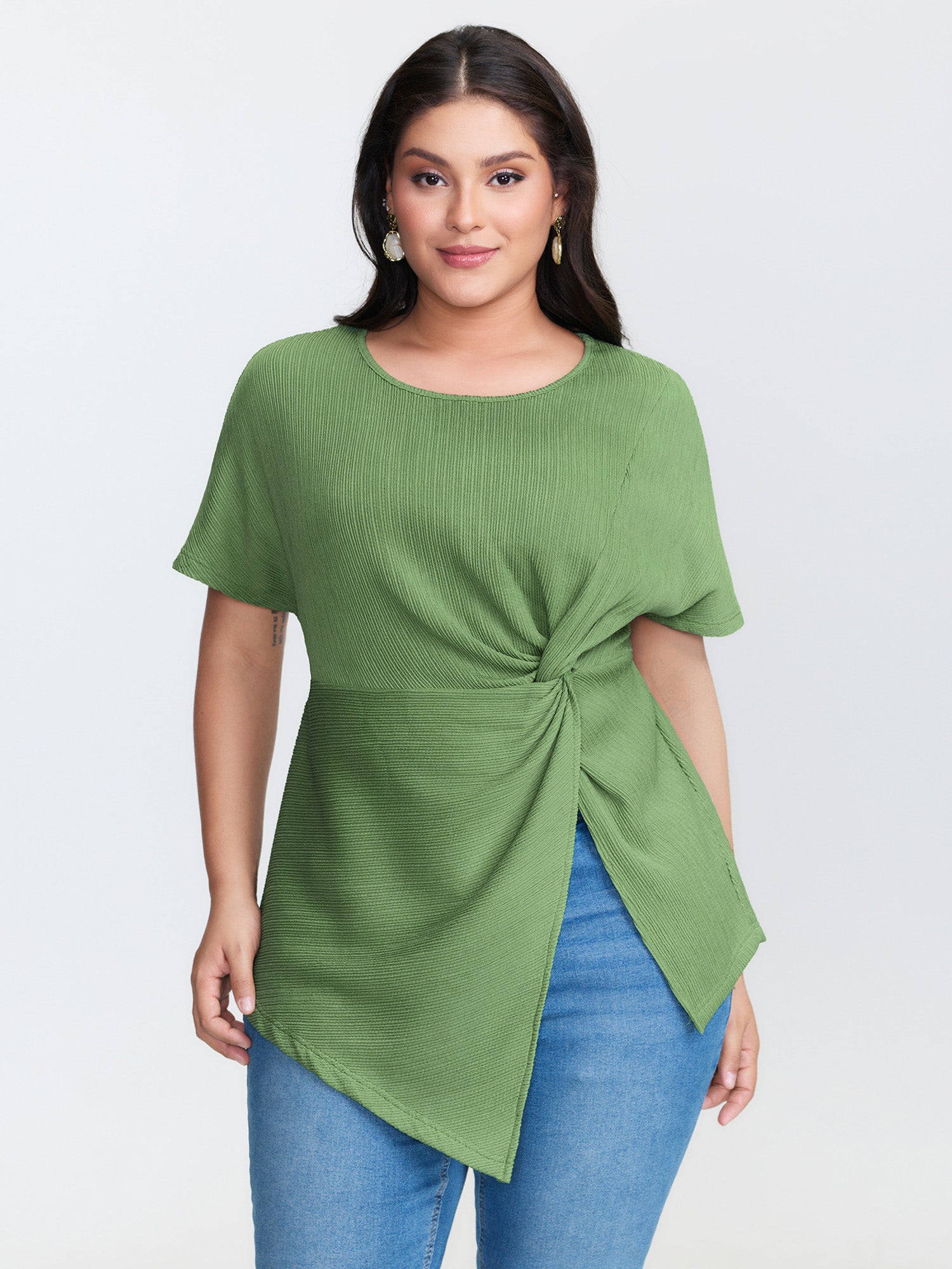 Knotted Side Waist Slit T-Shirt