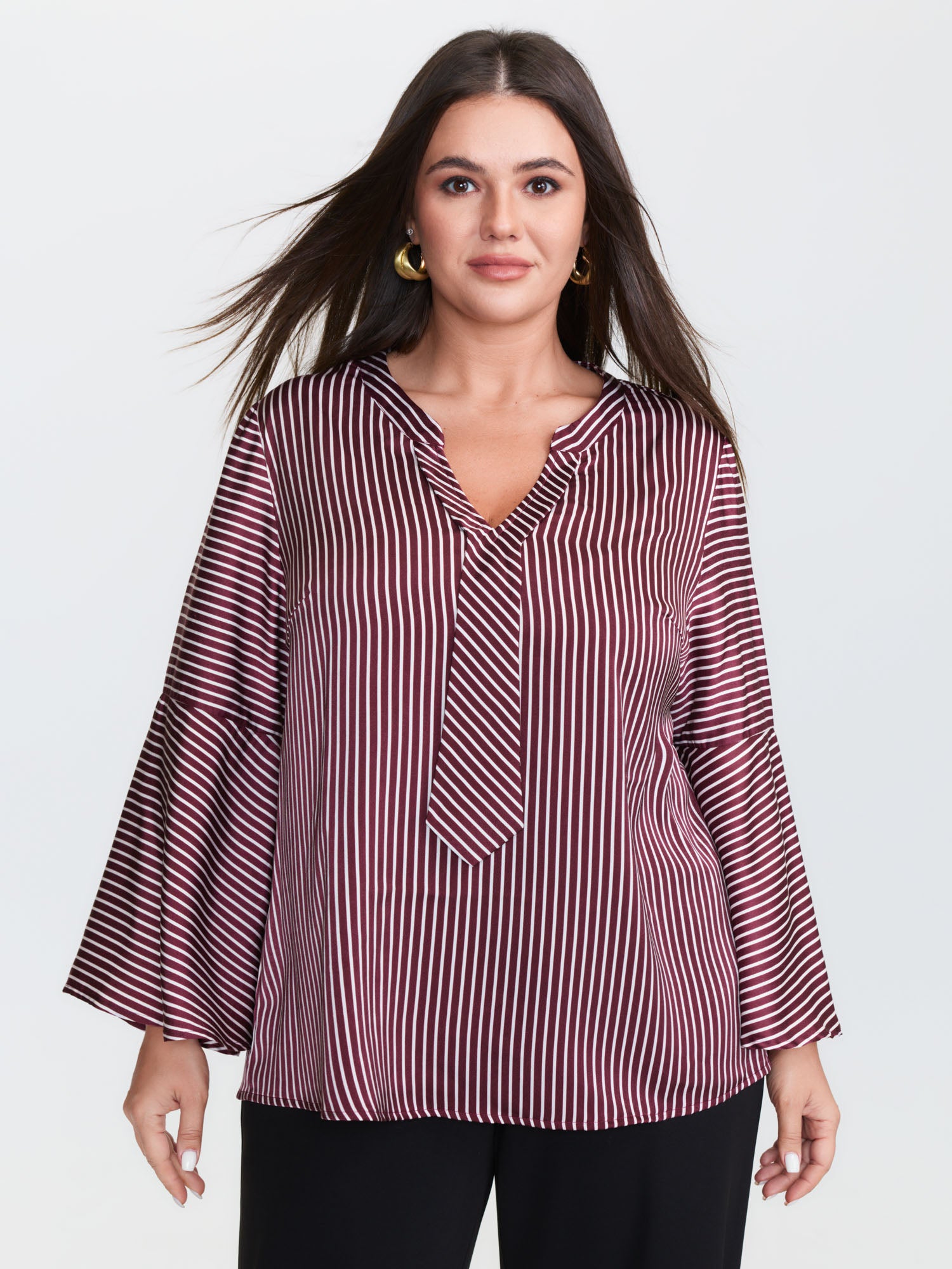 Striped Flared Sleeve Relaxed-Fit Blouse