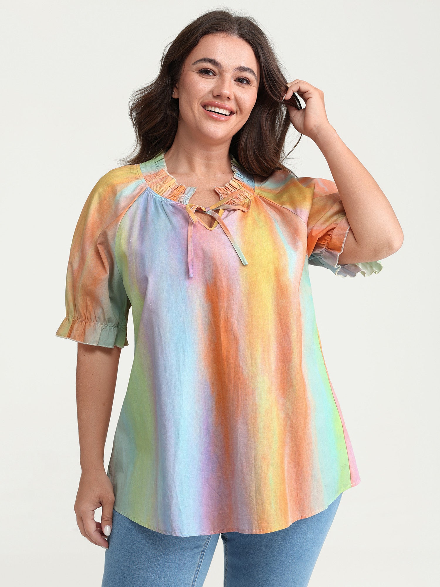 Cotton Colorful Shirred Blouse