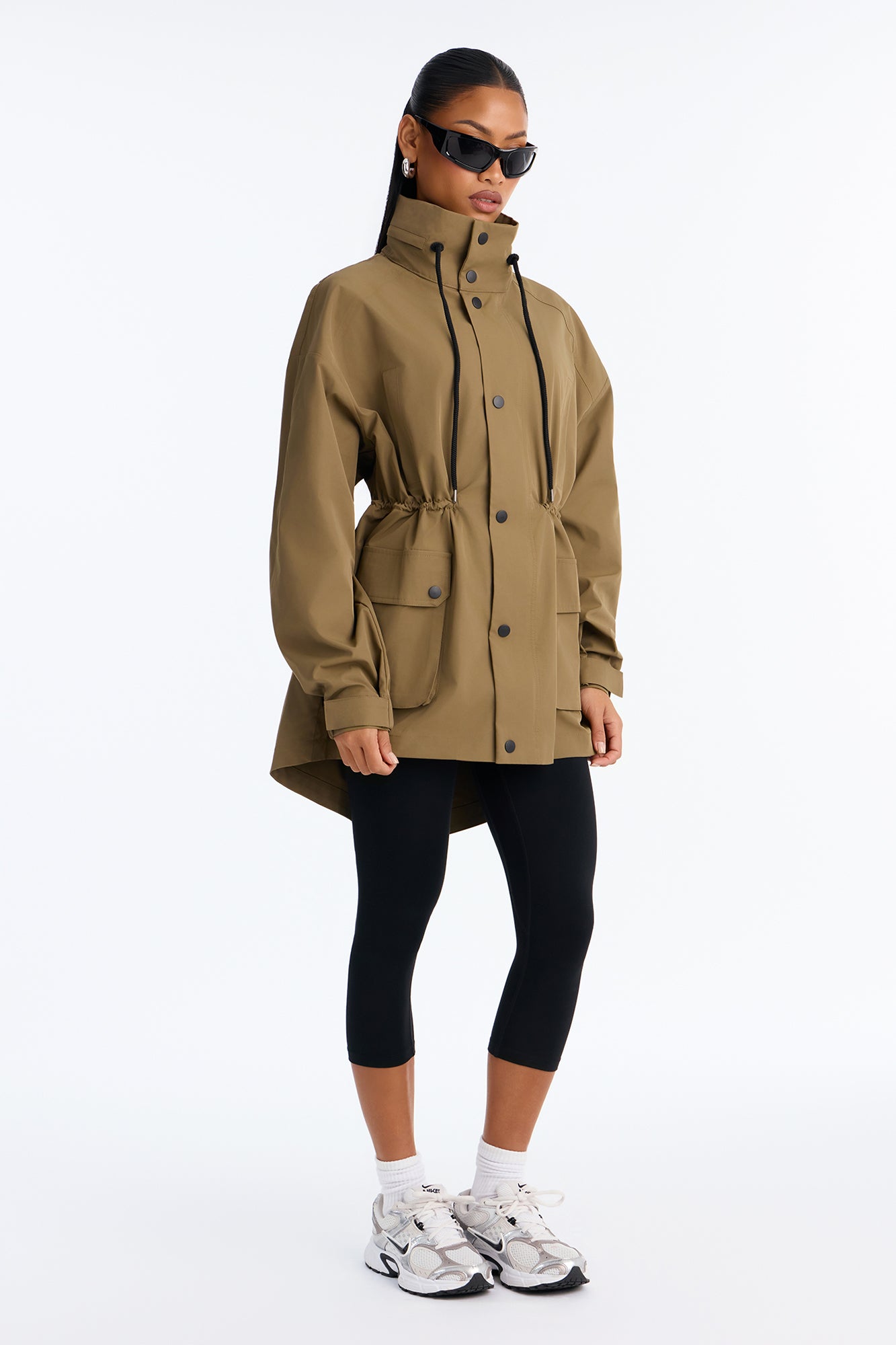 Ansel Hooded Long Anorak Jacket - Olive
