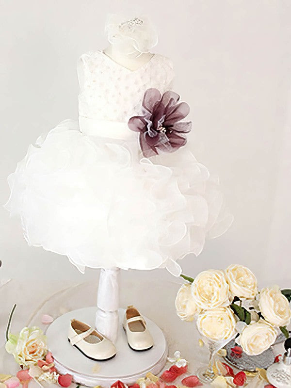 Chic Sleeveless Organza Ball Gown Flower Girl Dresses with Cascading Ruffles