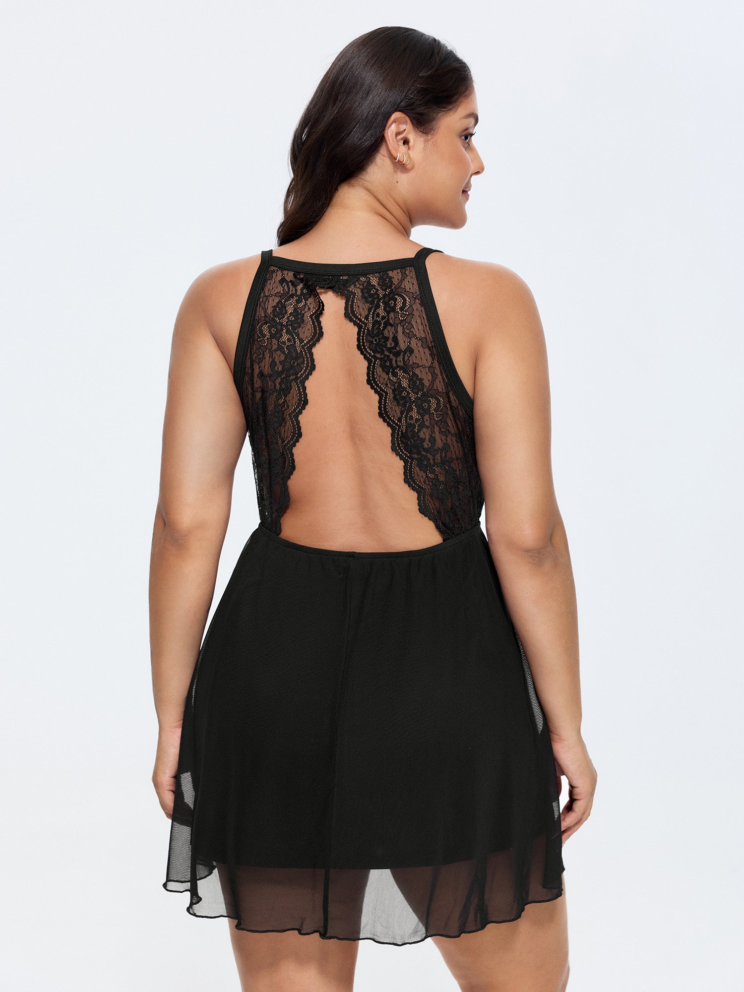 Lace Trim Lined Open Back Nightgown