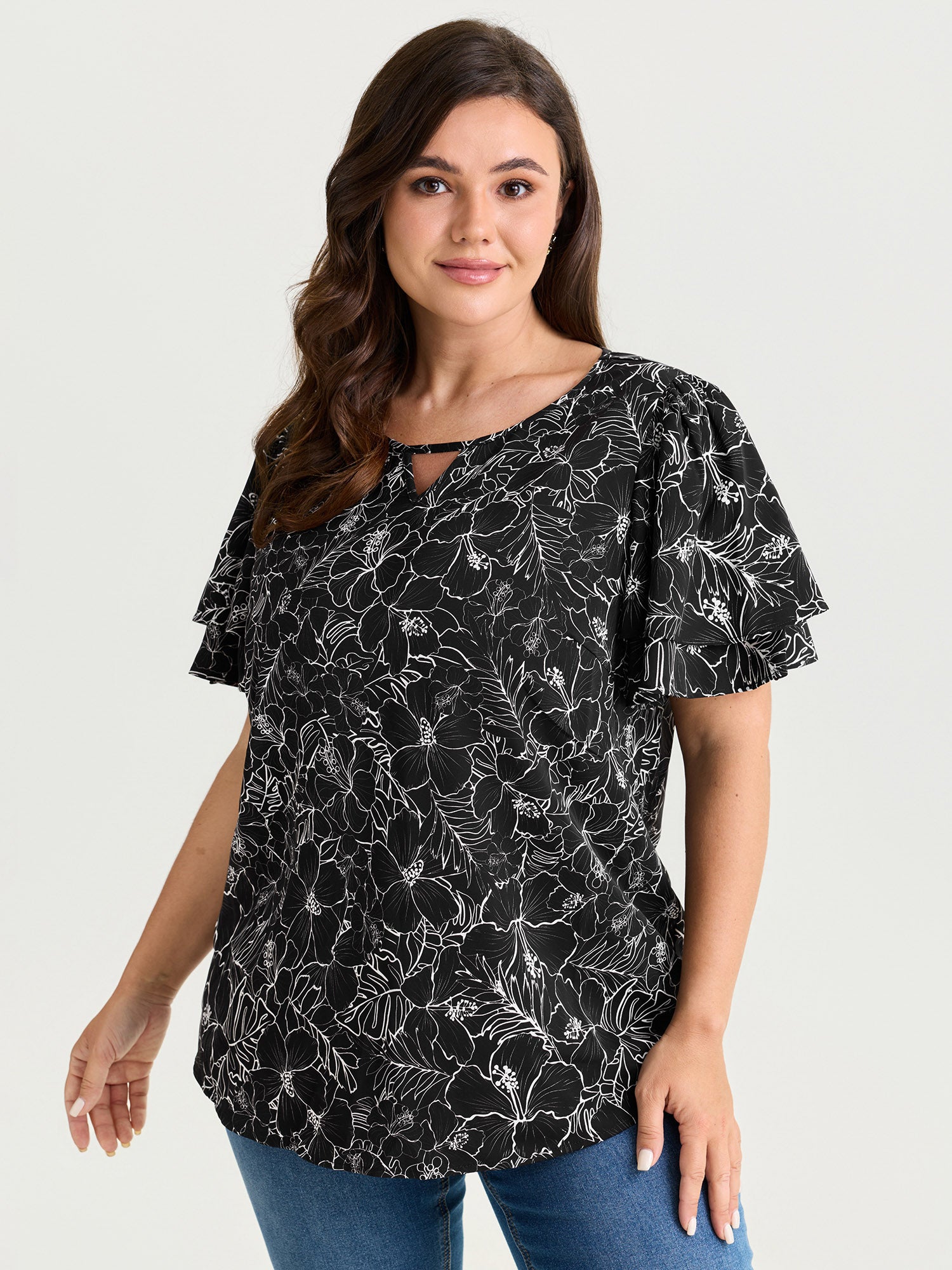 Floral Print Layered Ruffled Sleeve Blouse