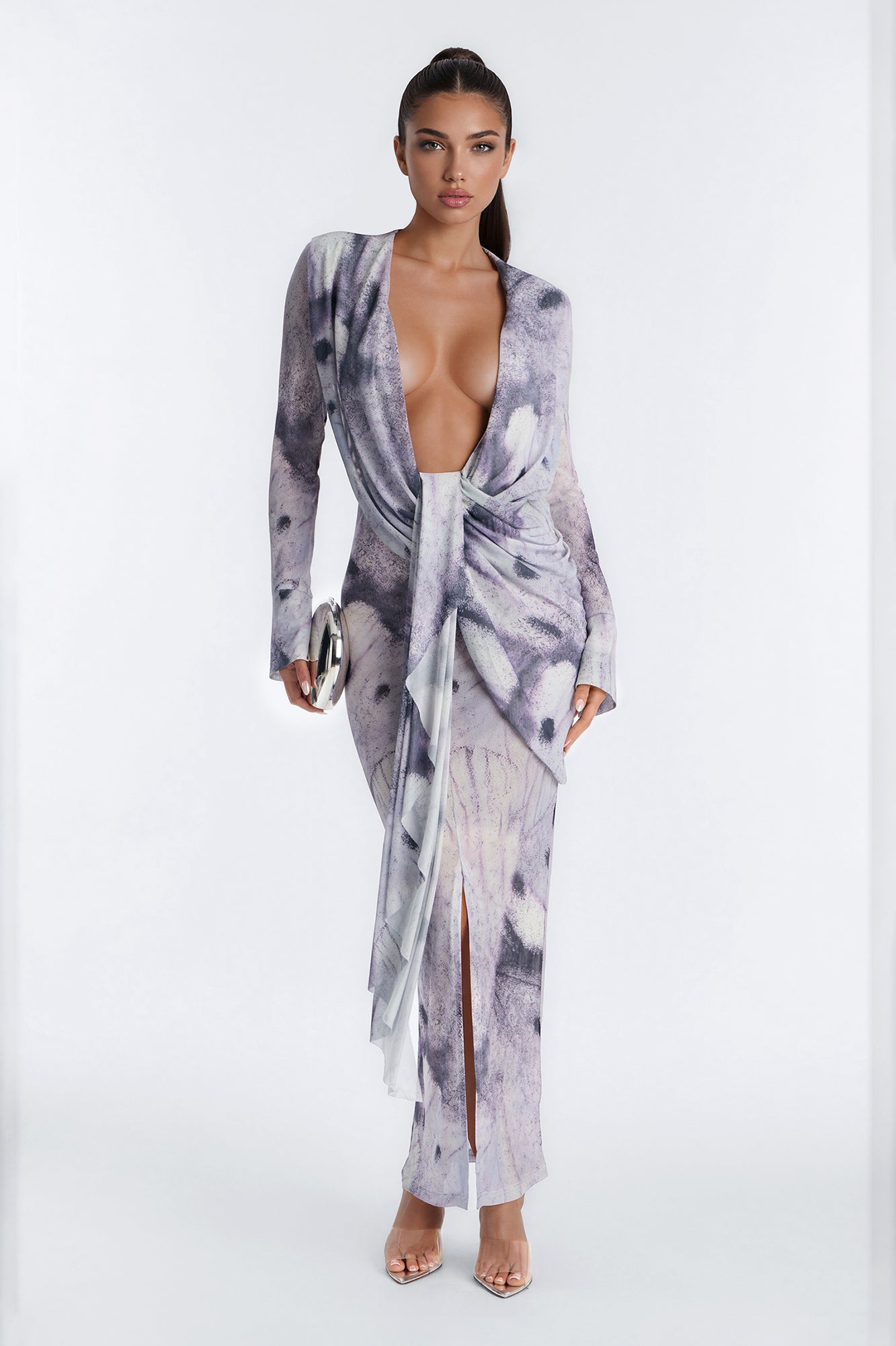 Baddie Code Draped Maxi Dress - Purple/combo