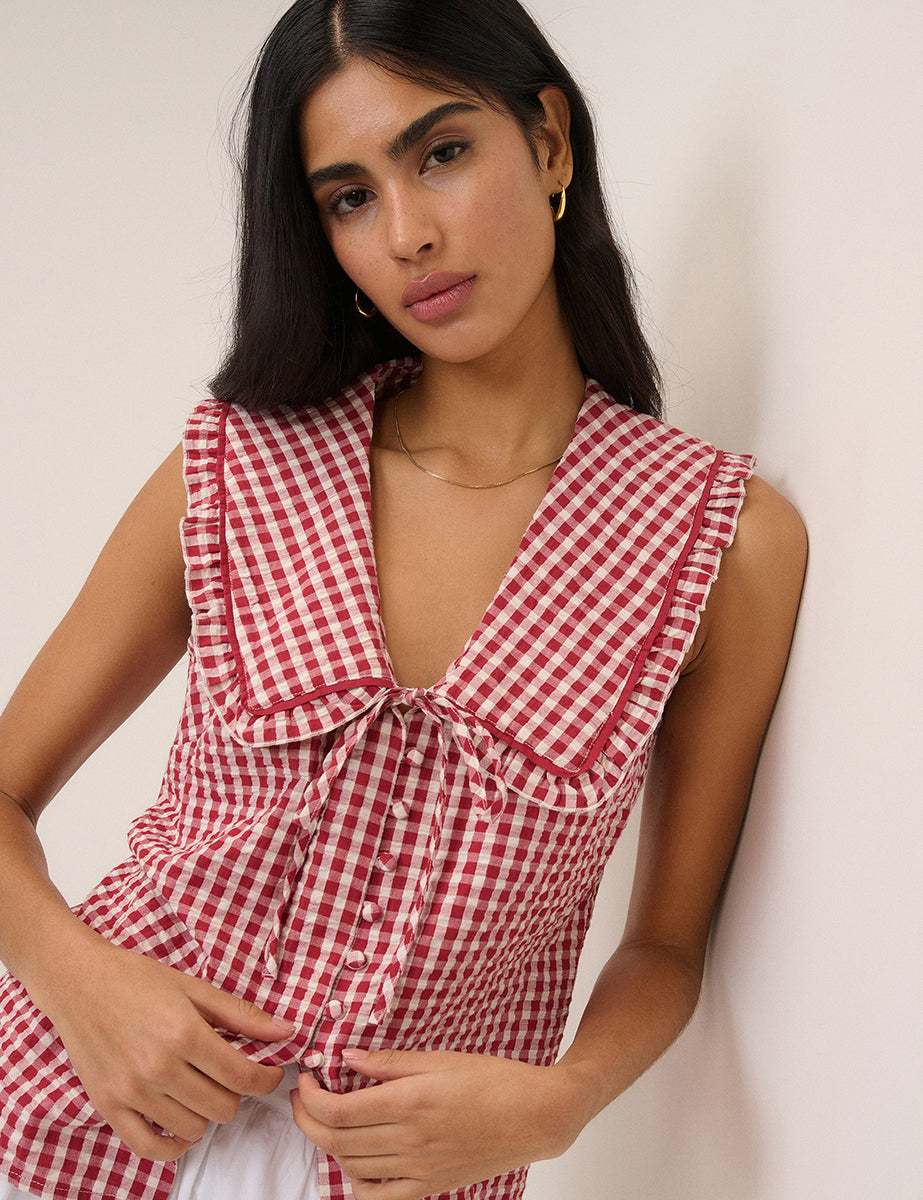Red Gingham Peter Pan Collar Blouse