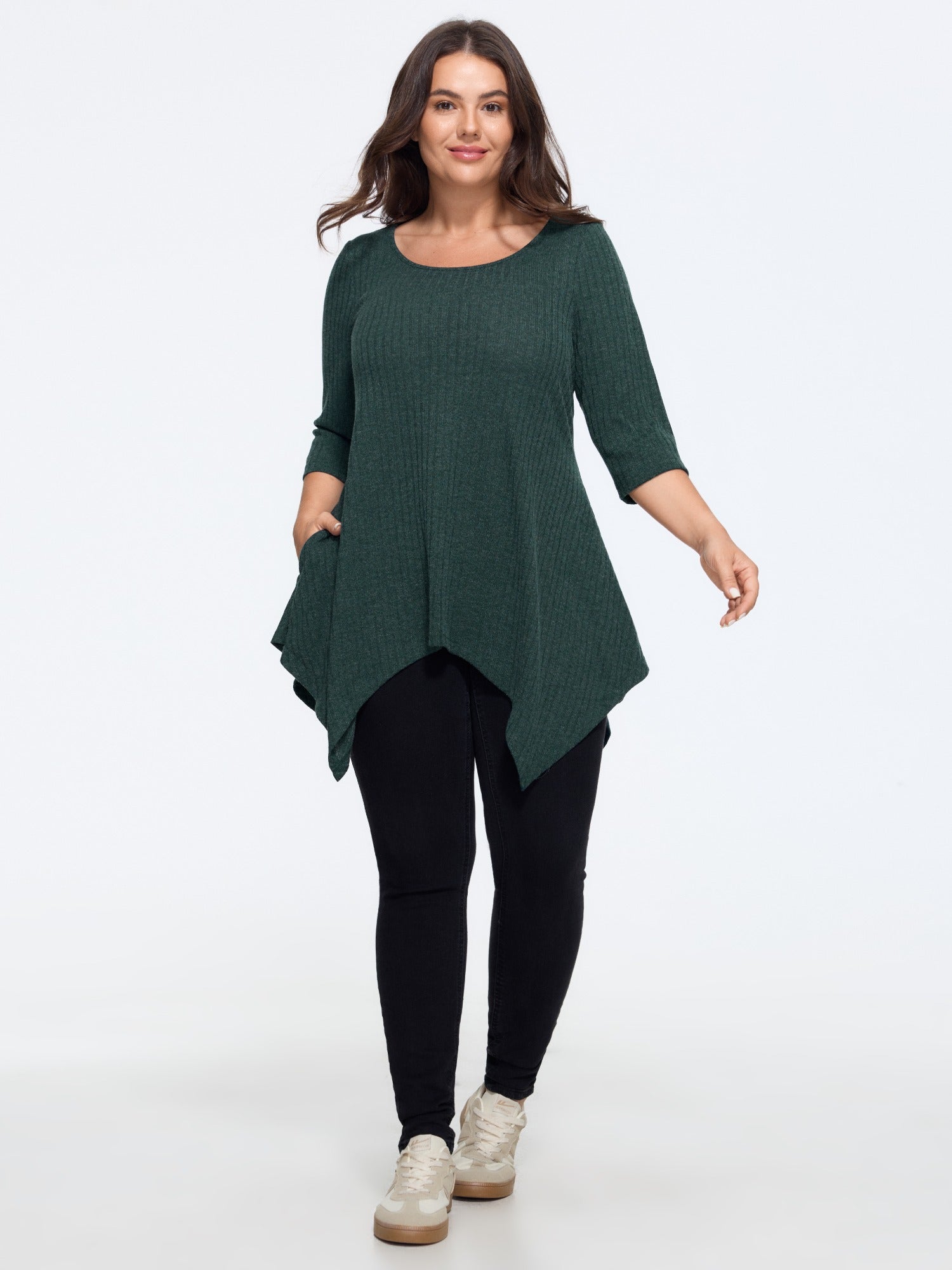 Stretch Asymmetric Hanky Hem Pocket Top