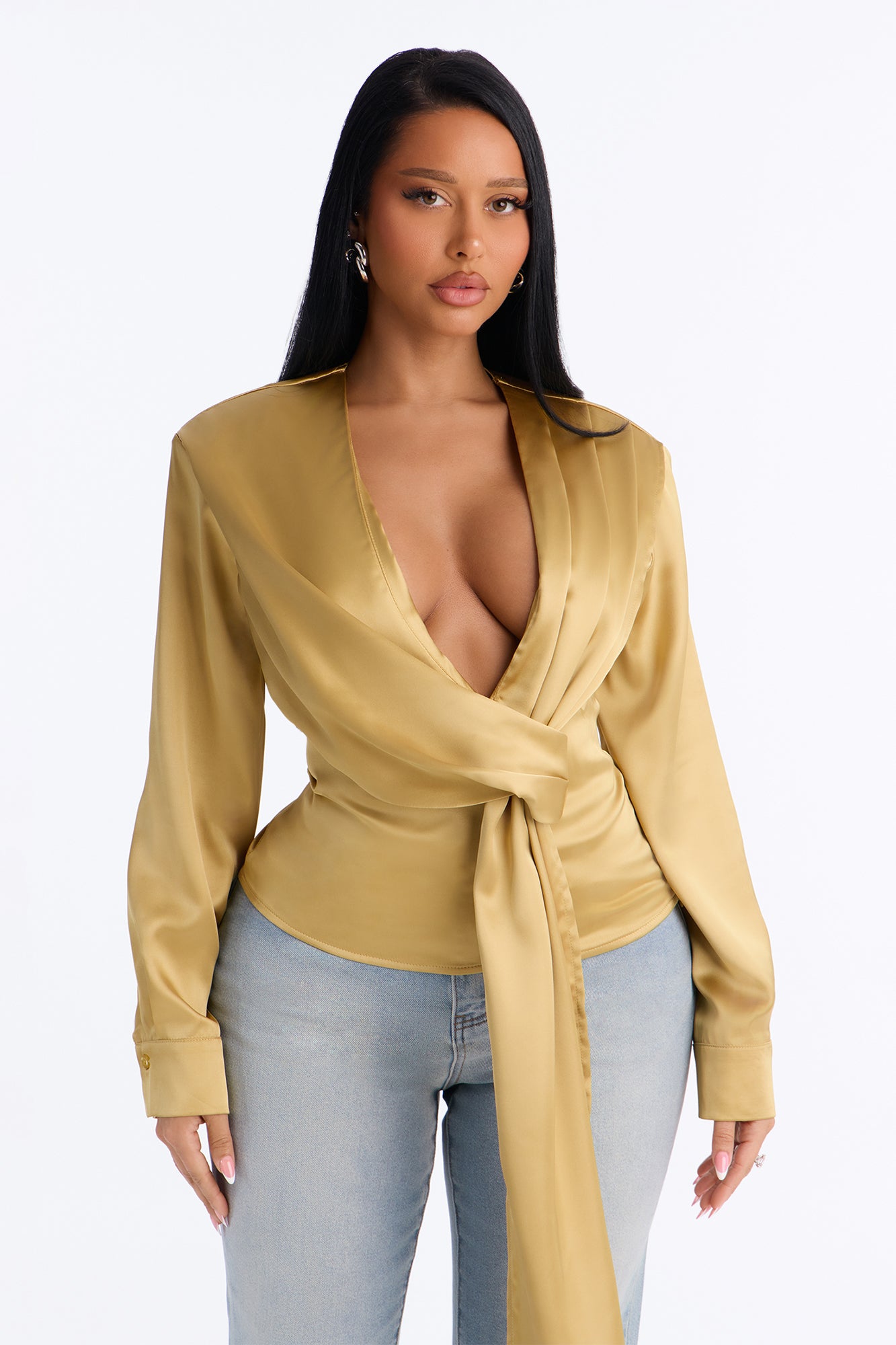 Soft Luxury Draped Satin Blouse - Gold