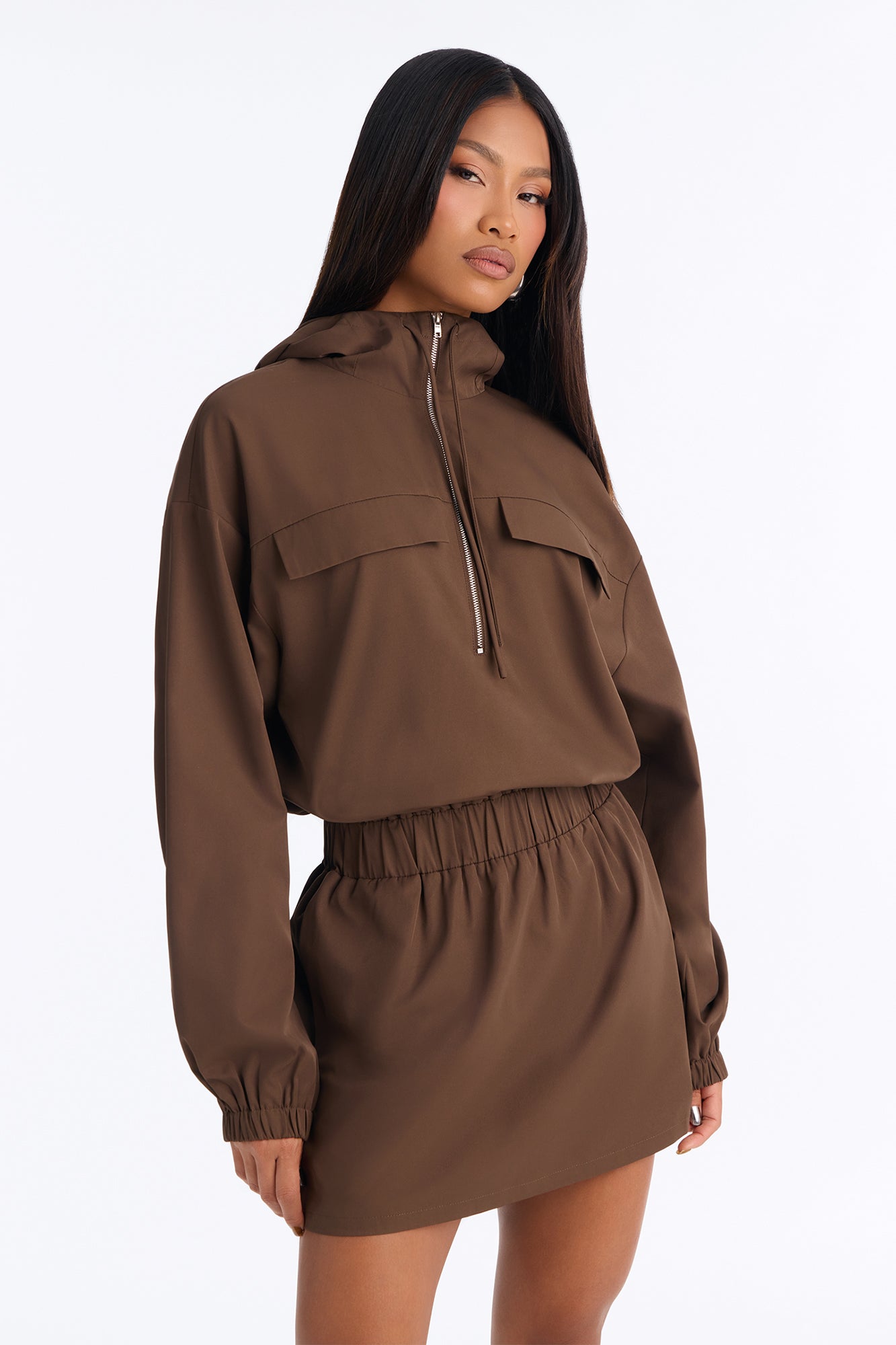 Take Notes Hooded Mini Dress - Chocolate