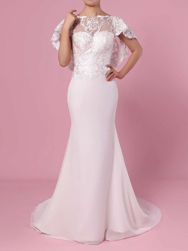 Gorgeous Trumpet Bateau Lace Chiffon Sweep Train Wedding Dresses