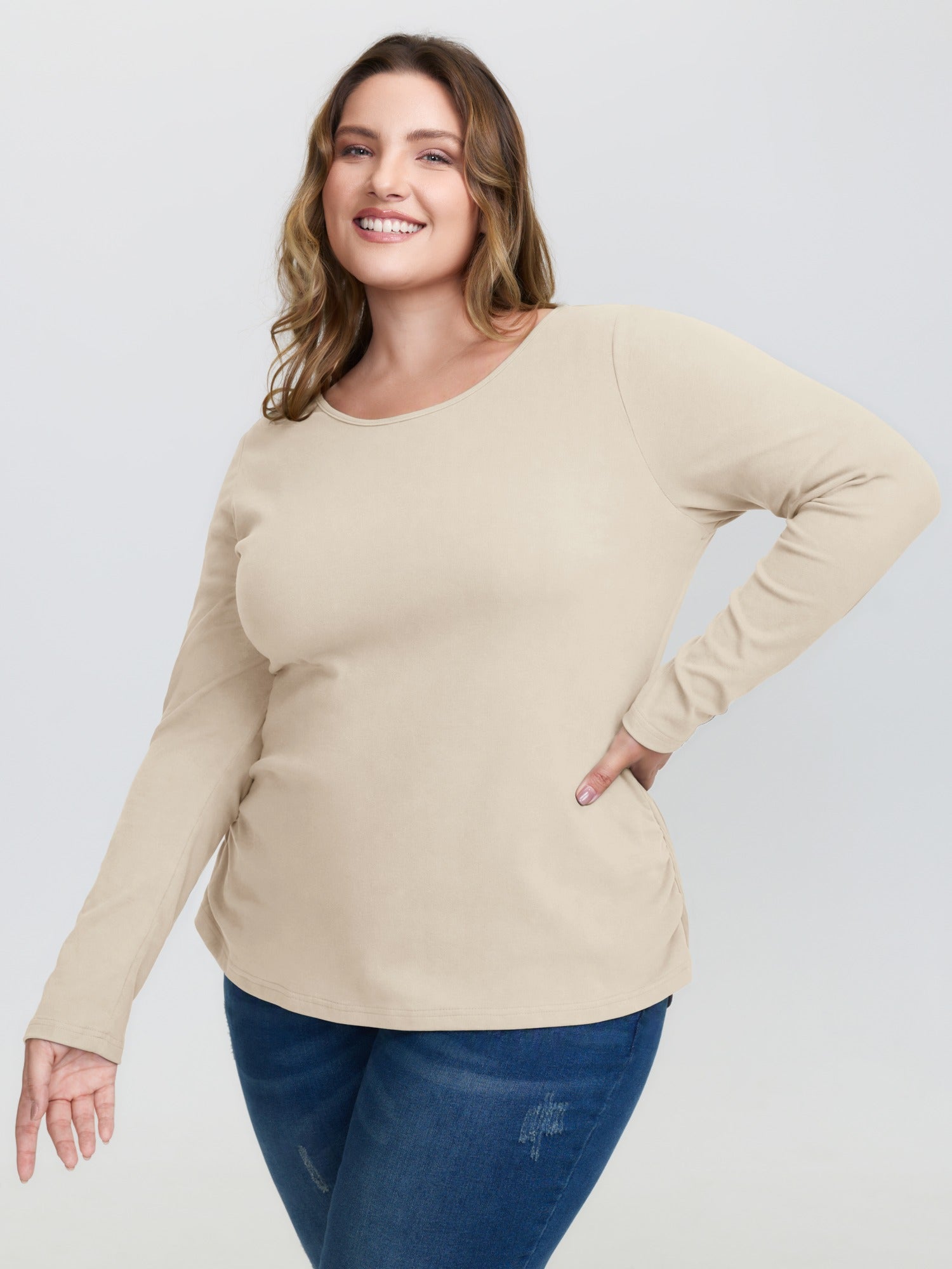 Ribbed Round Neck Cozy T-Shirt