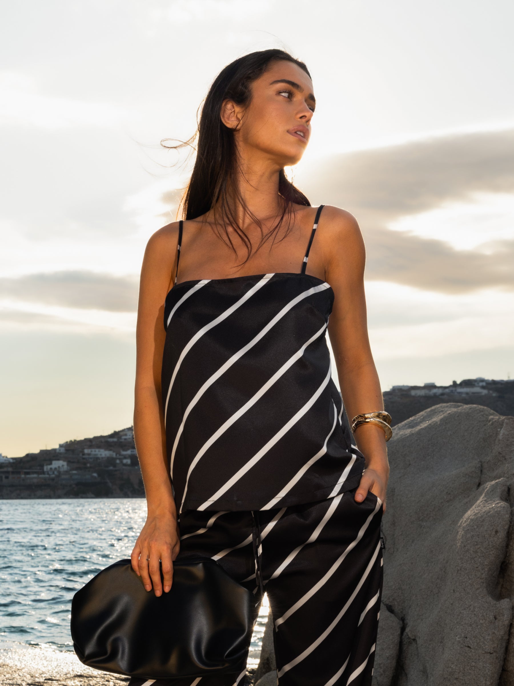 Thalia Satin Vest - Black Stripe
