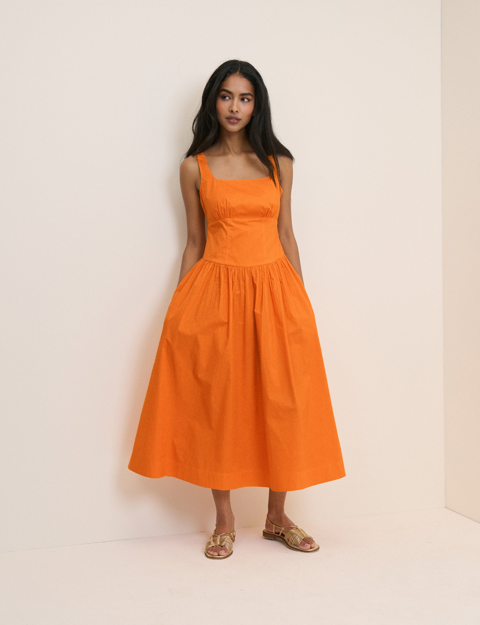 Orange Panelled Soraya Midi Dress