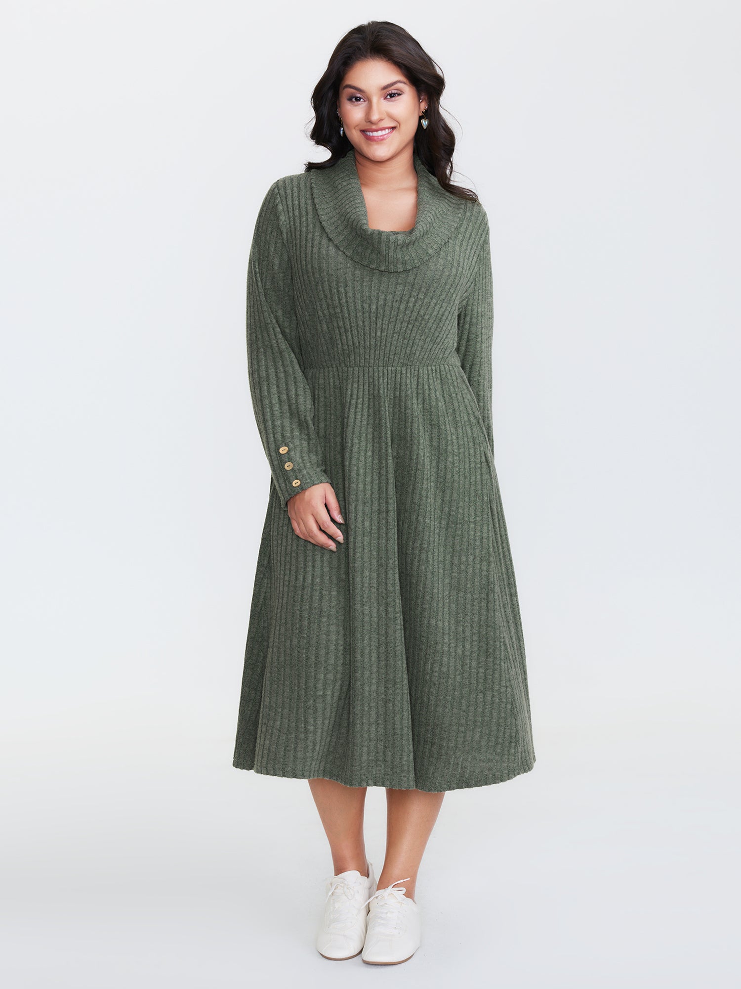 Cowl Neck Ribbed Fitted Knit Dress